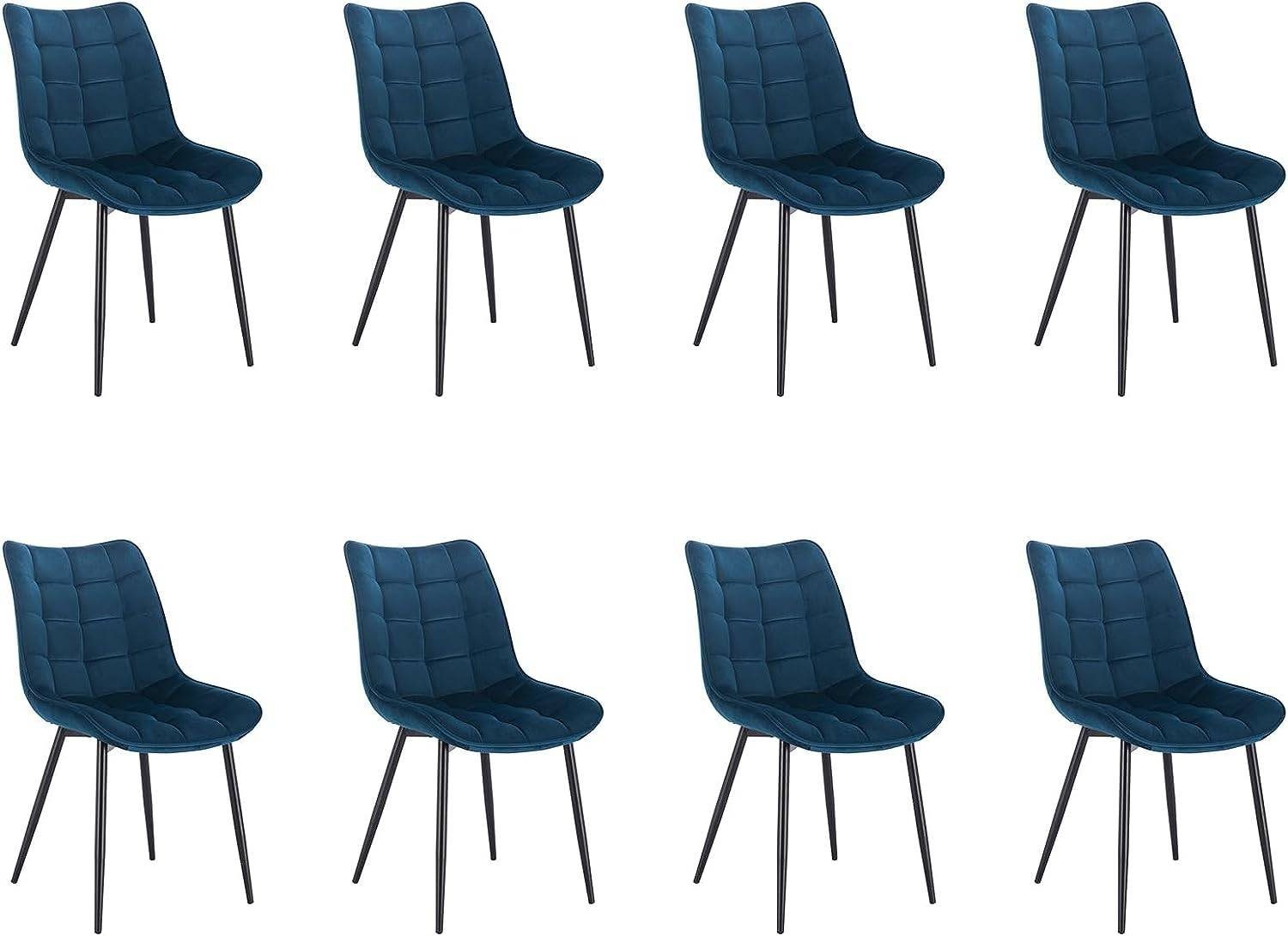 Woltu Polsterstuhl (8 St), Esszimmerstühle mit Rückenlehne aus Samt blau | Polsterstühle