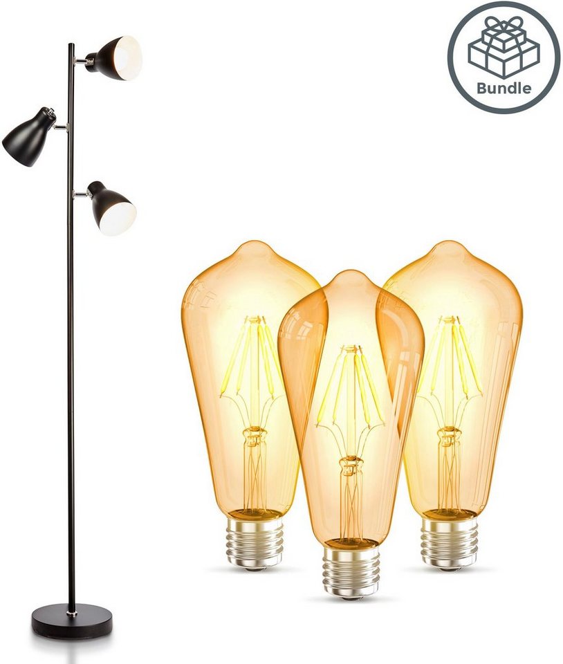 B.K.Licht Stehlampe, Leuchtmittel wechselbar, Warmweiß, Stehleuchte mit 3  dreh- und schwenkbaren Lampenschirmen mit weißer