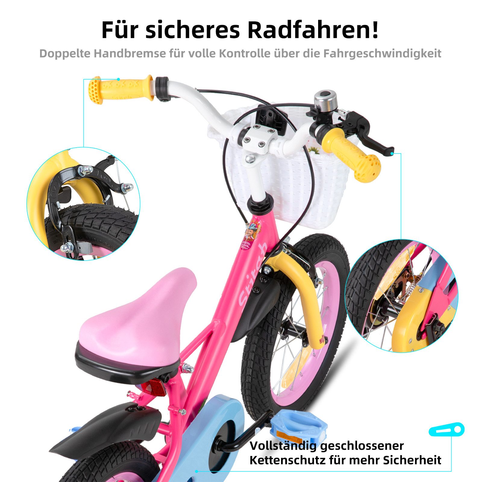 JOYSTAR Kinderfahrrad Macarons 12 14 16 18 Zoll fahrrad für 2-9 jährige Mädchen & Jungen, mit Korb,Stützrädern, Kotflügel, Korb, Fahrradklingel, Reflektorplatte