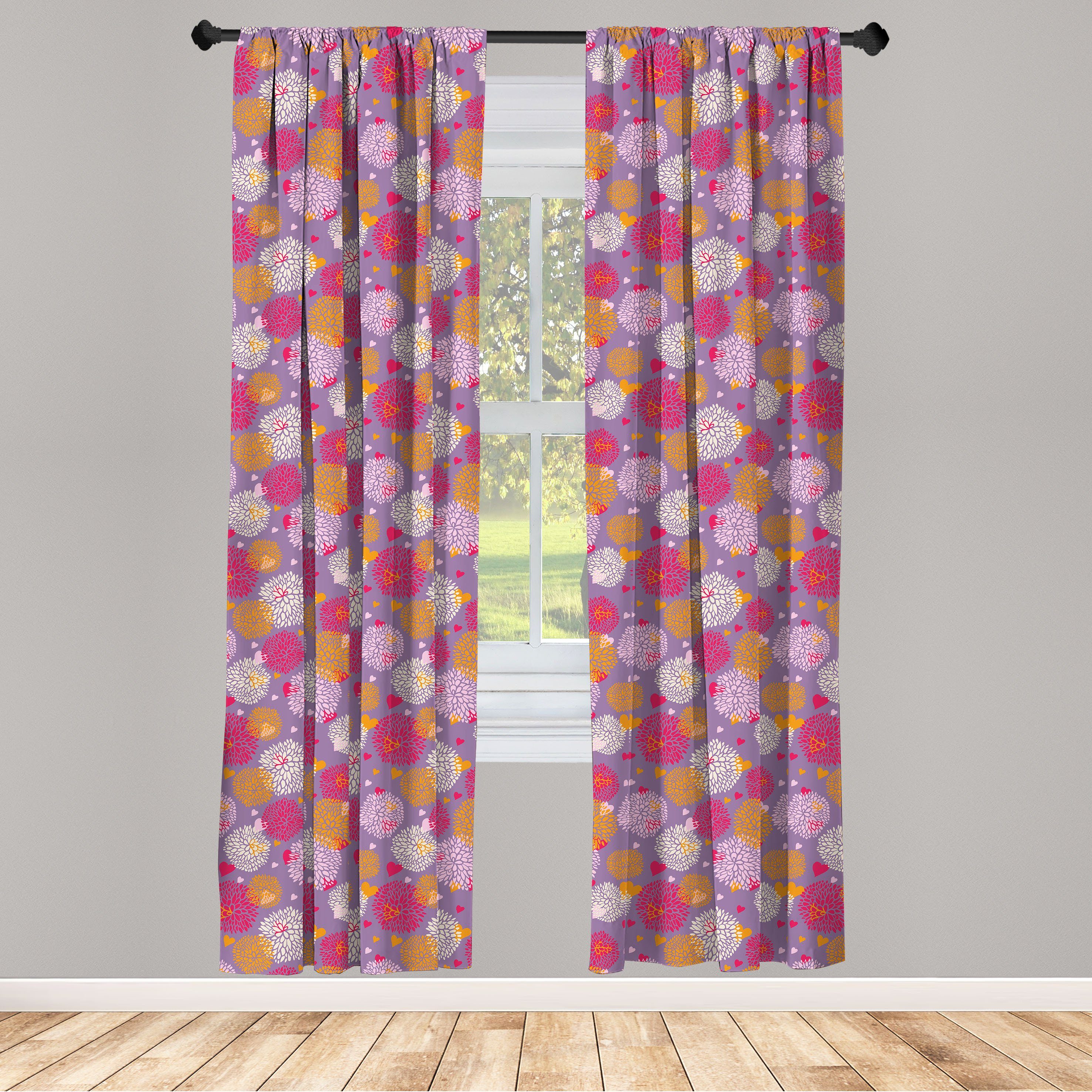 Gardine Vorhang für Wohnzimmer Schlafzimmer Dekor, Abakuhaus, Microfaser, Blumen Blühende Blumen und Herzen