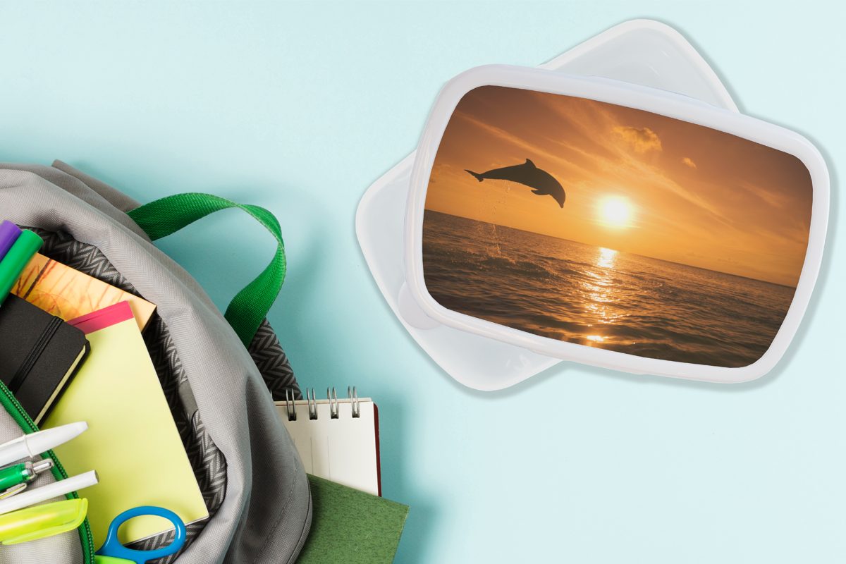 MuchoWow Lunchbox Delfin - Kunststoff, und Meer, Mädchen und für - Erwachsene, Kinder (2-tlg), Brotdose, Jungs weiß für Brotbox Sonne