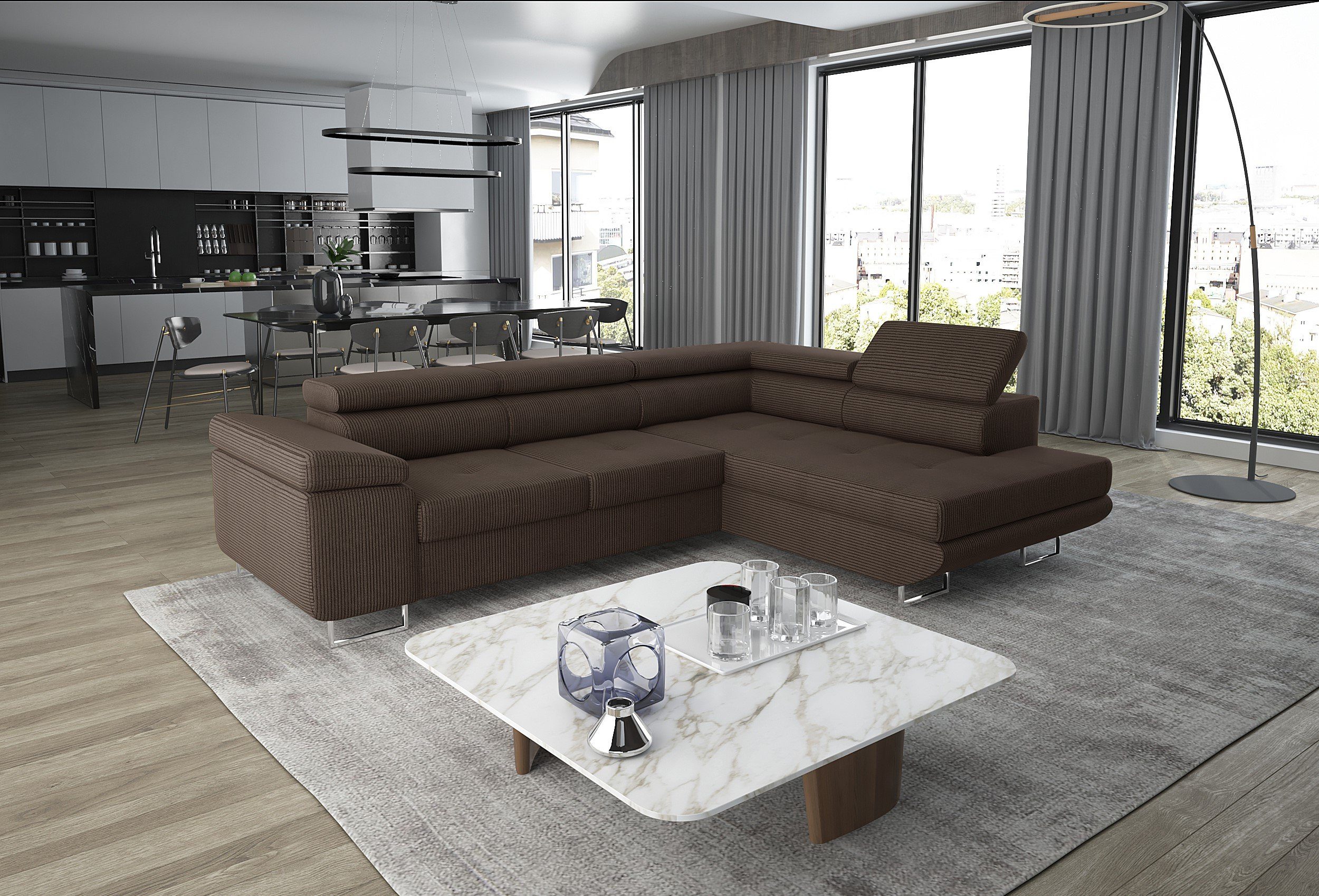 Unique Home Ecksofa Ecksofa GM-AST-Poso mit Schlaffunktion, Bettkasten, Verstellbare Kopfstütze, Farbe wählbar Poso 06