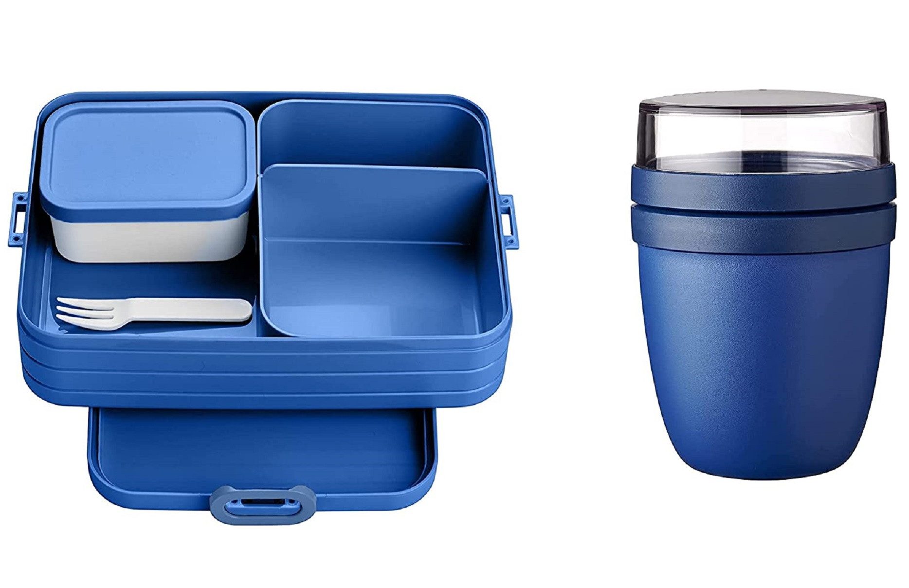 Mepal Lunchbox 2-tlg Starter Set Snacks to go – Bento - Vivid blue, Lunchbox mit Fächern Large mit Lunchpot