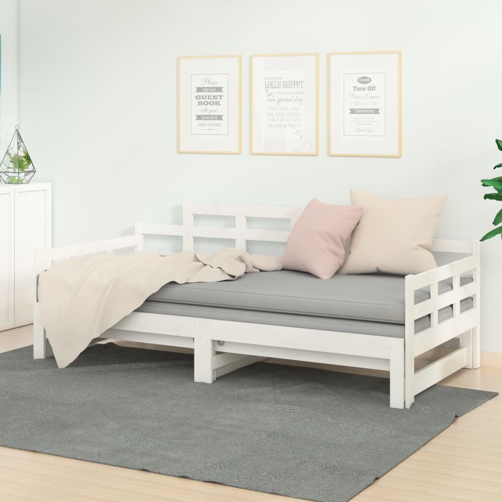 vidaXL Bett Tagesbett Ausziehbar Weiß Massivholz Kiefer 2x(90x200) cm