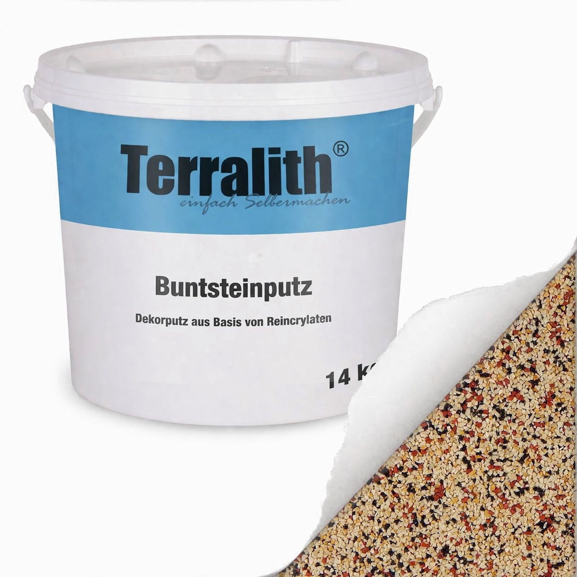 Terralith® Kunstharzputz Buntsteinputz Mosaikputz 2mm -14 kg- BSP76 (Eimer, Verarbeitungsfertig) Dekorationsputz aus Marmor-Granulat bzw. eingefärbter Körnung