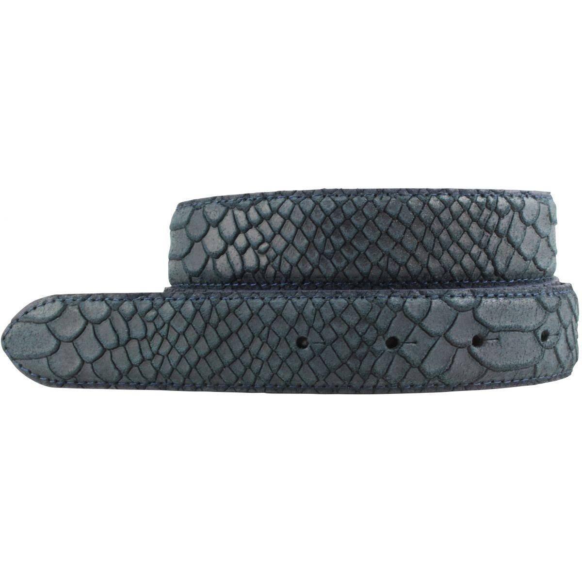 BELTINGER Ledergürtel Gürtel mit Pythonprägung ohne Schnalle 3 cm - Für Damen Herren 30mm Sc Marine