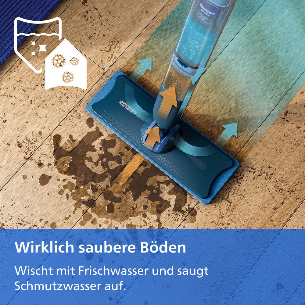 Philips Akku-Wischmopp OneUp elektrischer Wischer 5000 Series XV5113/01, 7,2 W, beutellos, 70 min Akku-Laufzeit, inkl. 1 Pad und 40 ml Reiniger – Bild 5 von 5