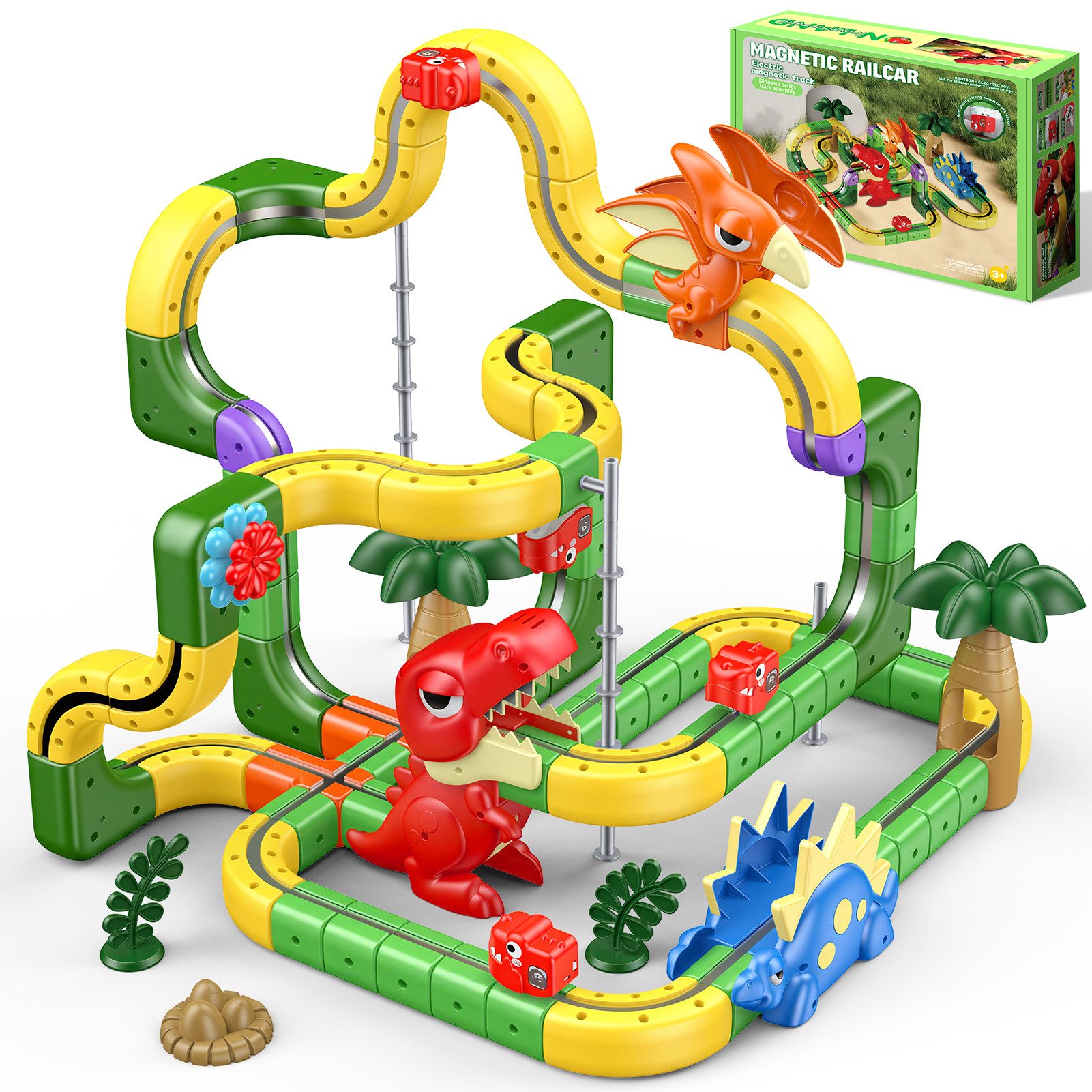 Wootoy Spielzeug-Eisenbahn Autorennbahn Spielzeug-Zug Zugbahn Set mit elektrischem Zug, (mit Loopings Steigungen Tunneln und weiteren Fahrelementen, 188-tlg., Zug mit 360°-Loopings Steigungen Seitenfahrten und Tunnelpassagen), Geschenk für Kinder mit Bege