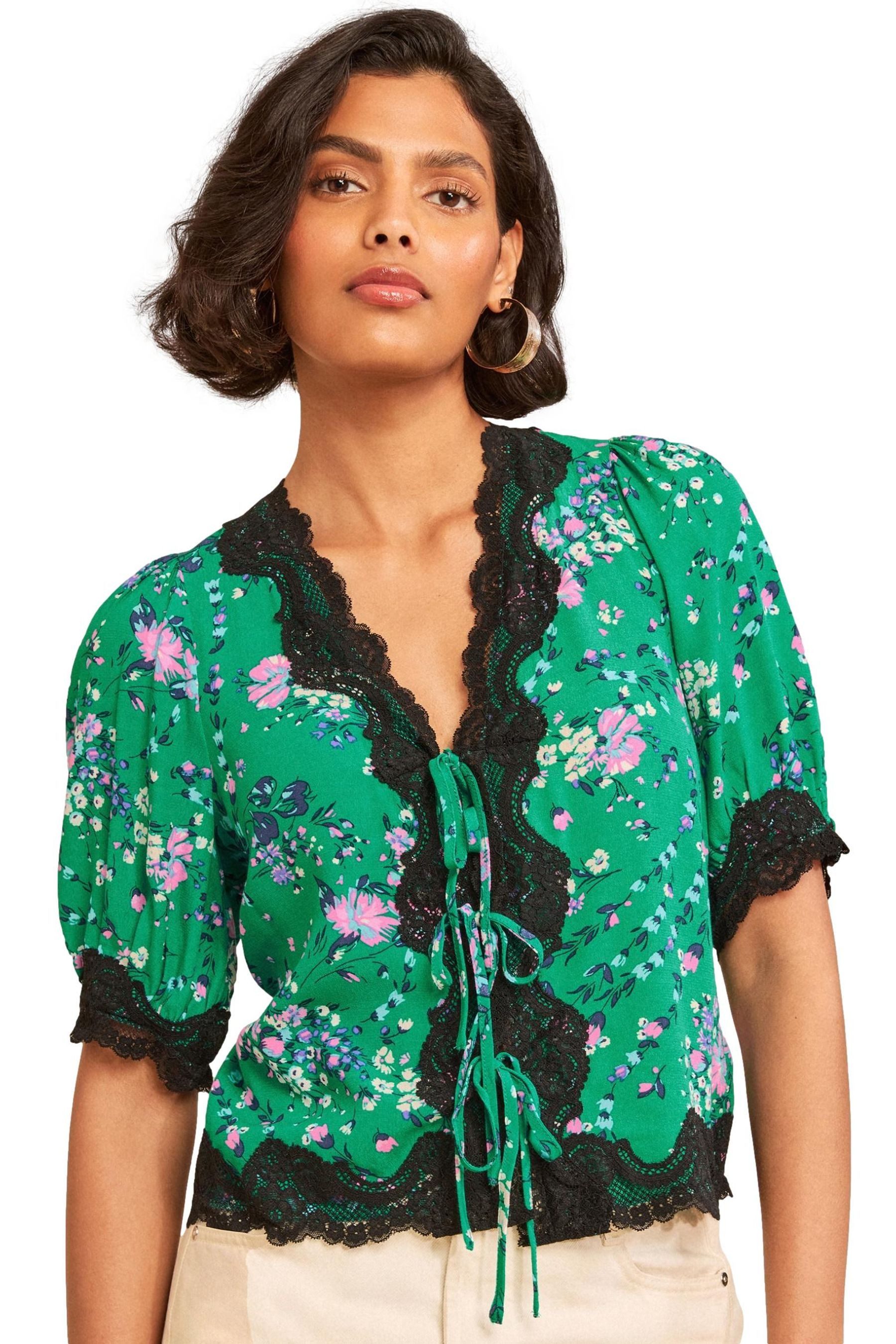Spitzenbluse Love & Roses Oberteil mit Bindedetail, Spitze
