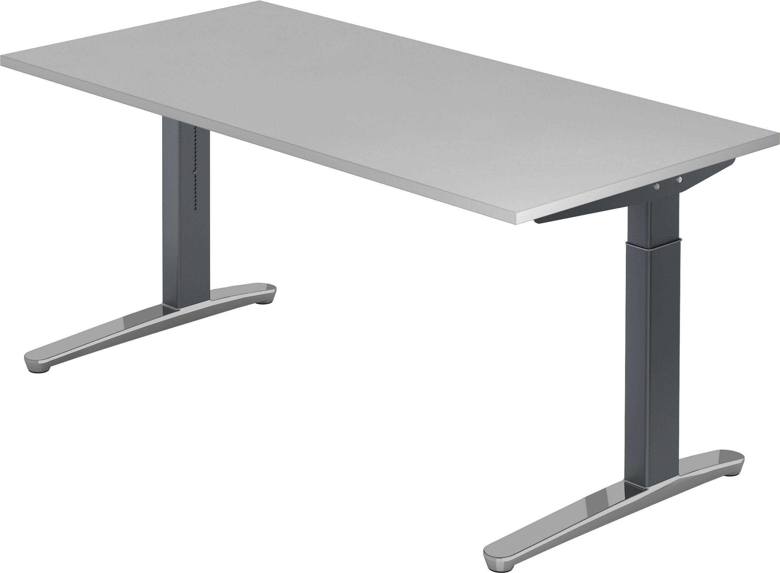 bümö Schreibtisch Schreibtisch Serie-XB, Rechteck: 160 x 80 cm - Dekor: Grau - Gestell: Graphit/Alu poliert