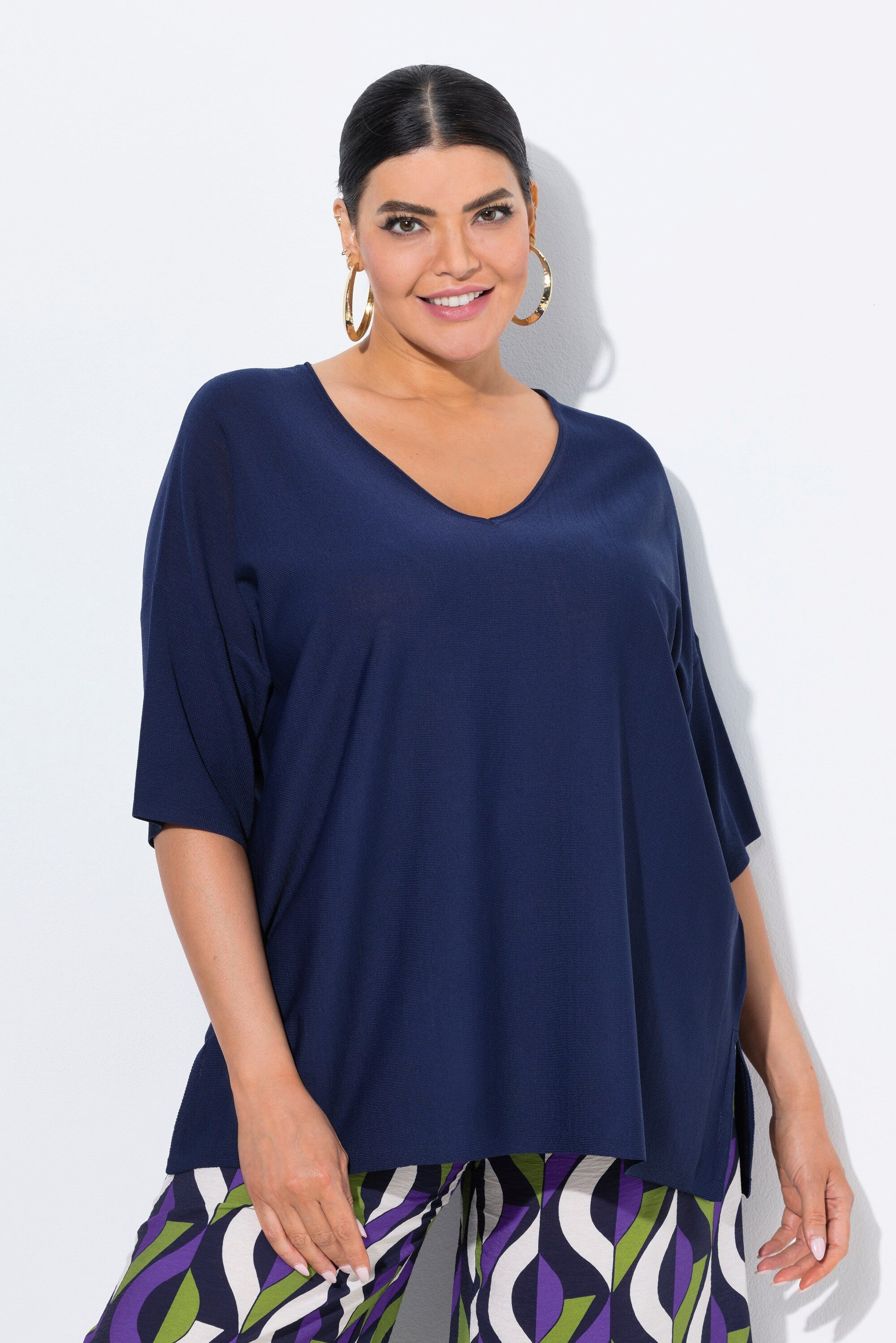 Ulla Popken Strickpullover Pullover Oversized V-Ausschnitt günstig online kaufen