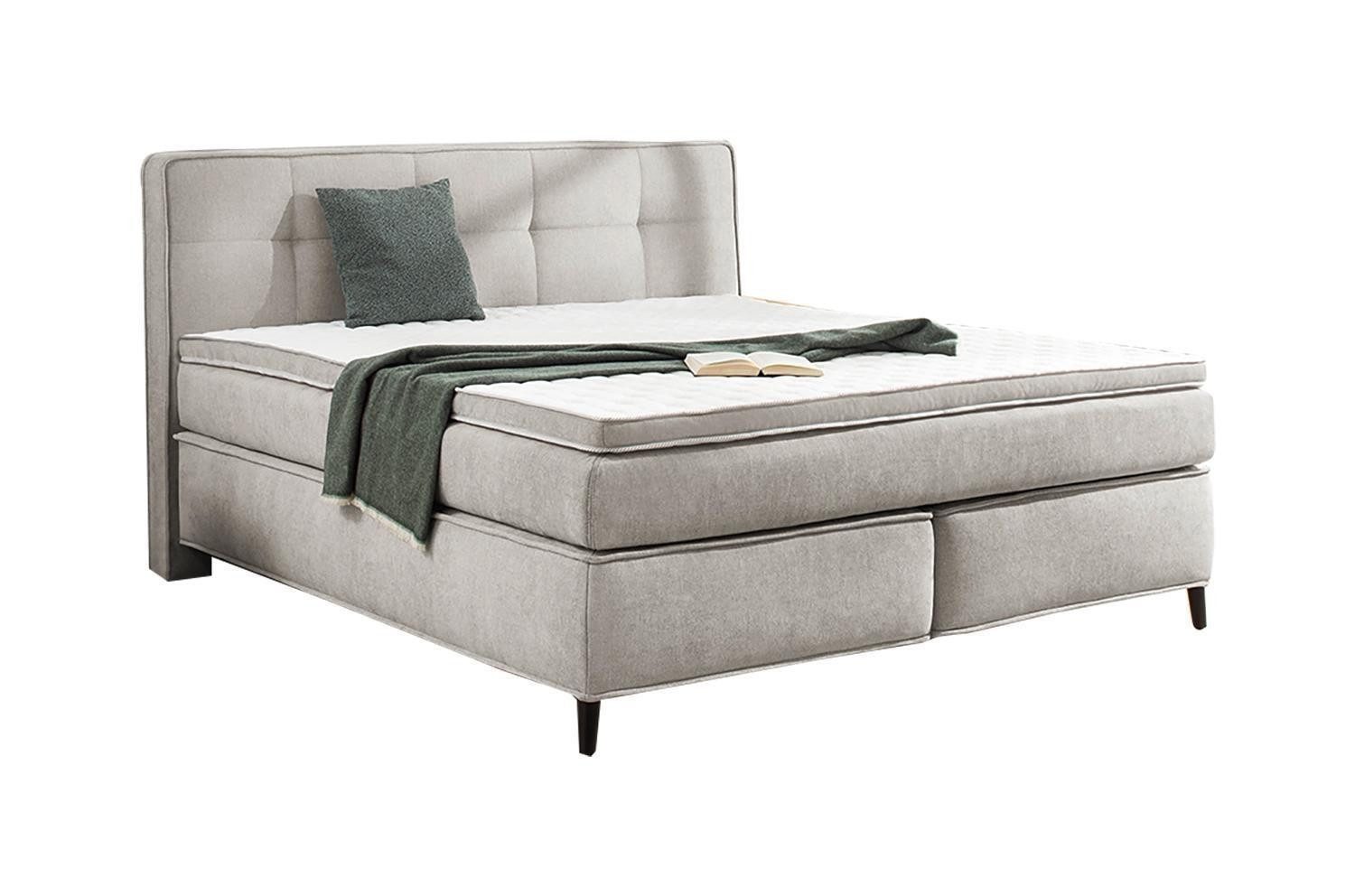Jockenhöfer Gruppe Boxspringbett CAPELLO, 180 x 200 cm, Greige, Webstoff, 7-Zonen-TTFK-Matratze, Kaltschaumtopper