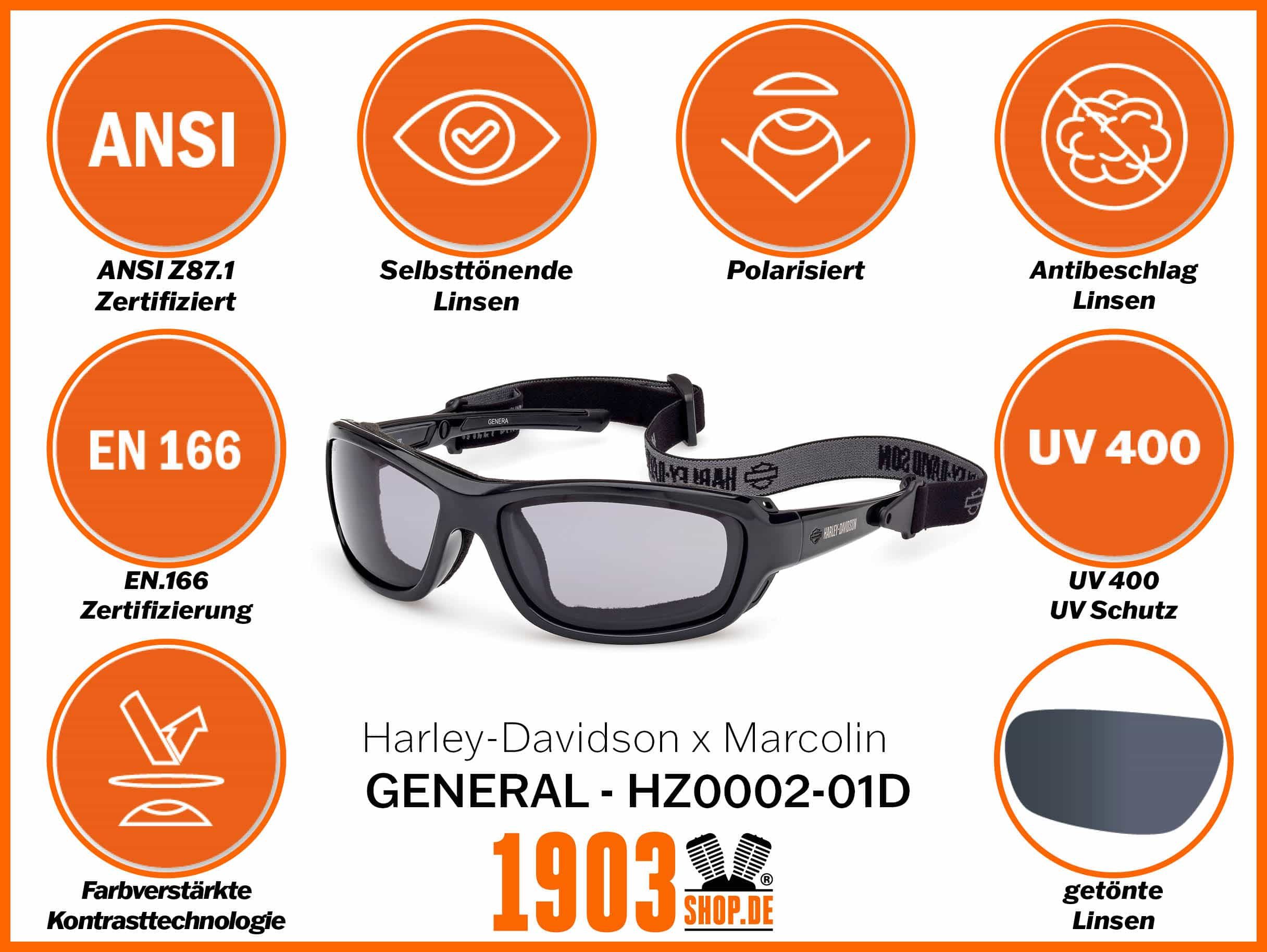 HARLEY-DAVIDSON Motorradbrille, (1-St), Motorradbrille General - Marcolin - schwarz - HZ0002-01D
