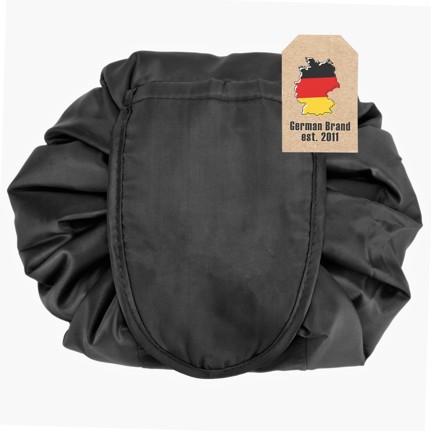 Intirilife Kosmetiktasche (Kulturbeutel mit Kordelzug in TIEF SCHWARZ), Runder One Step Kosmetikbeutel Kosmetiktasche