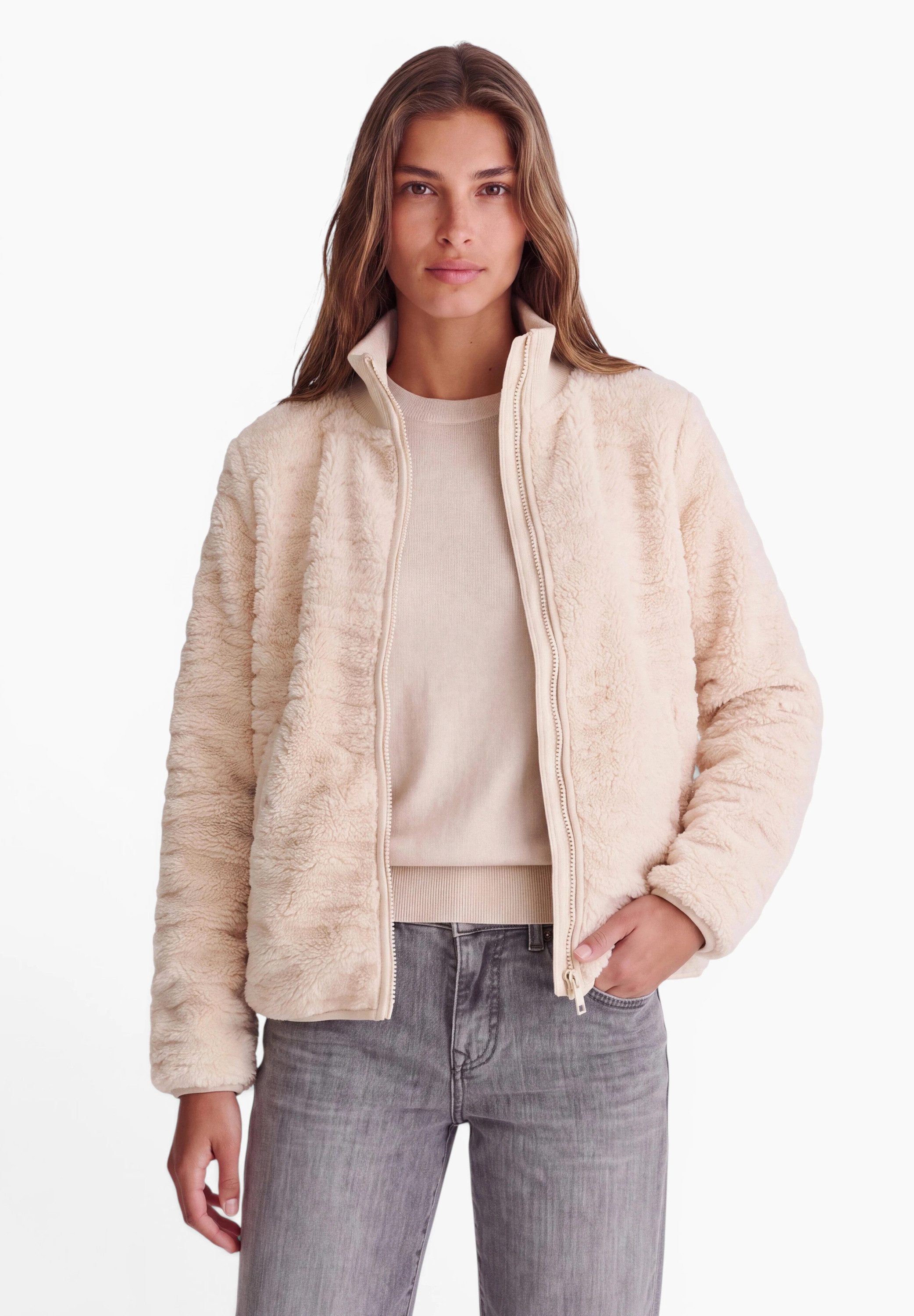 STREET ONE STUDIO Fellimitatjacke mit Stehkragen