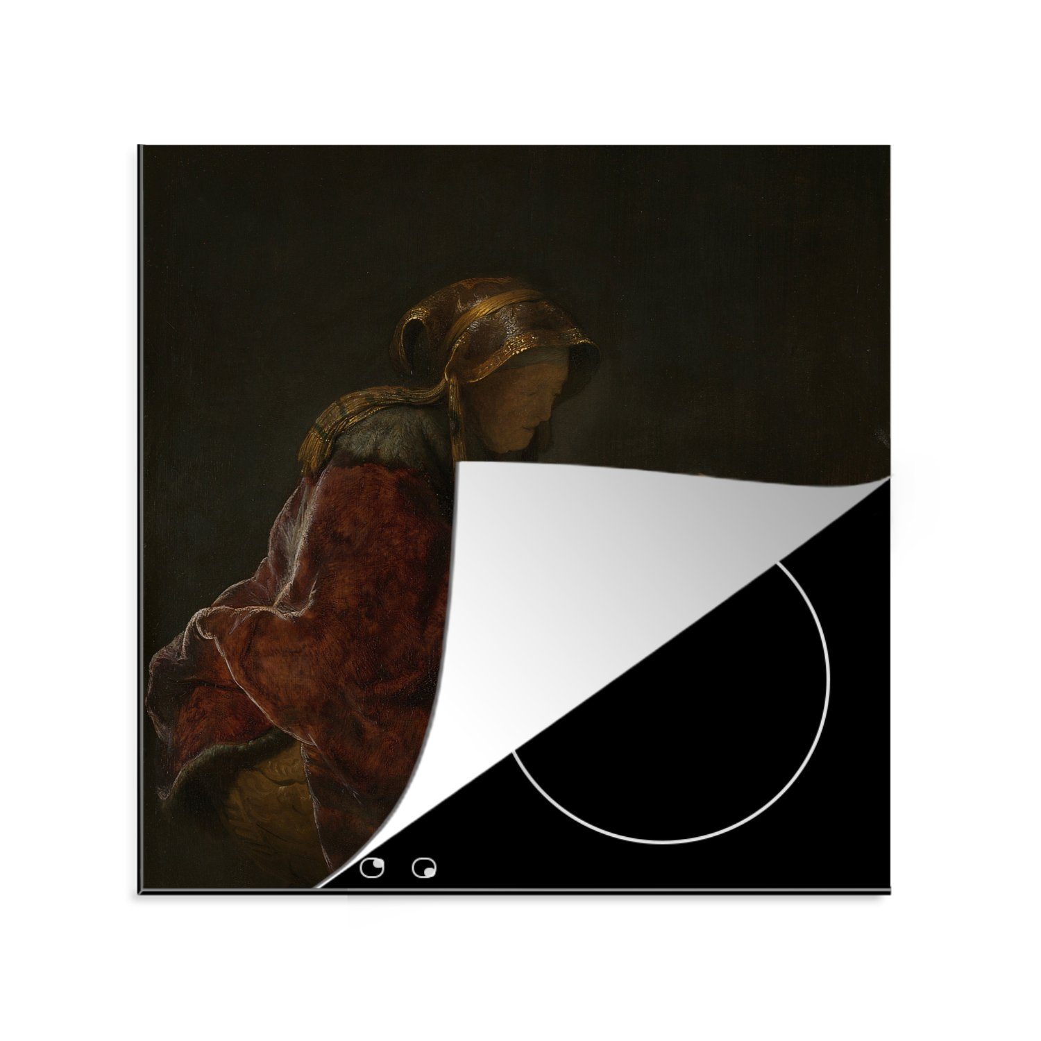 Prophetin Vinyl, (1 Frau Arbeitsplatte MuchoWow lesend, cm, tlg), Alte die küche Herdblende-/Abdeckplatte - 78x78 Ceranfeldabdeckung, Hanna wahrscheinlich Rembrandt van, für