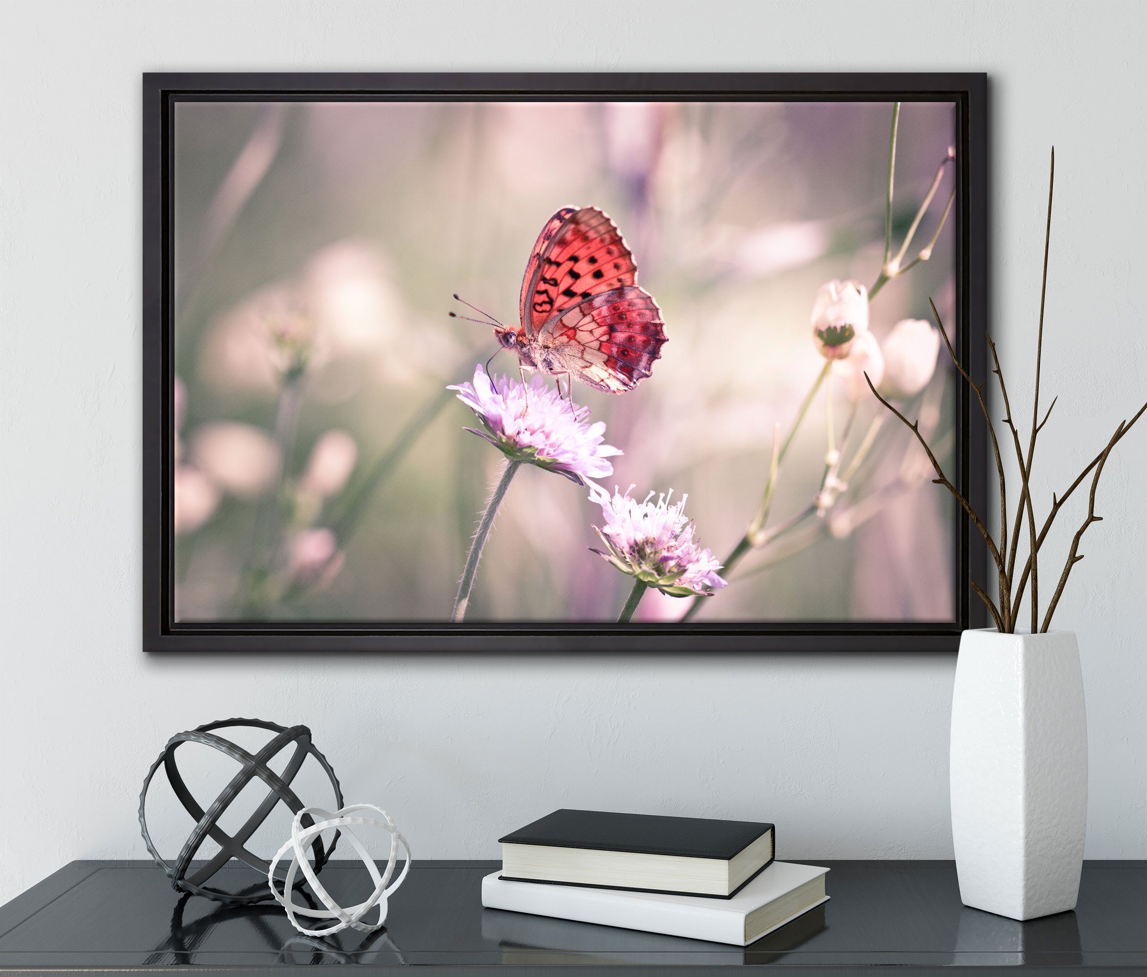Pixxprint Leinwandbild Bezaubernder Schmetterling, Wanddekoration inkl. (1 St), bespannt, gefasst, Zackenaufhänger Schattenfugen-Bilderrahmen in Leinwandbild einem fertig