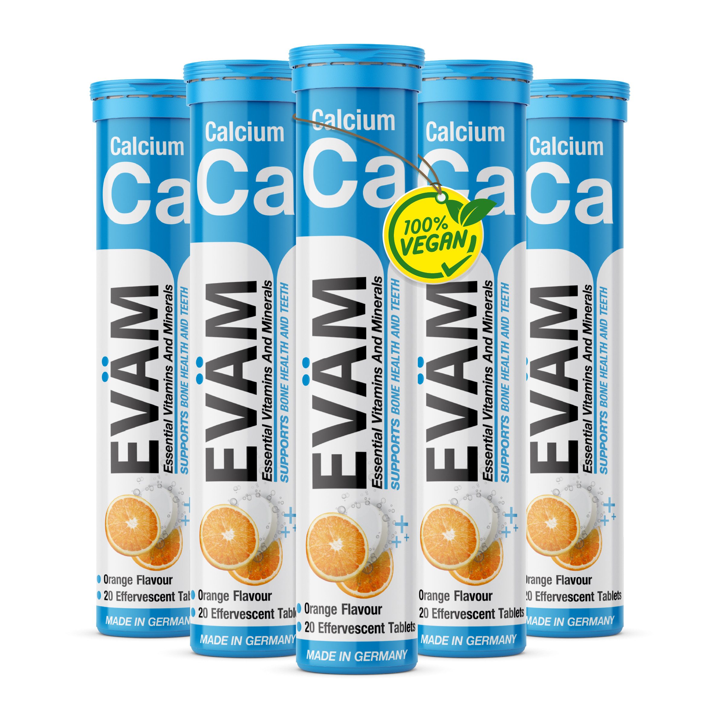 EVÄM EVÄM Calcium Brausetabletten Geschmack Orange Brausetabletten, Set aus Röhrchen à 20,00 St., 410 g 20000 ml, Inhalt in ml ist die Gesamtmenge aufgelöst nach Dosierungsempfehlung