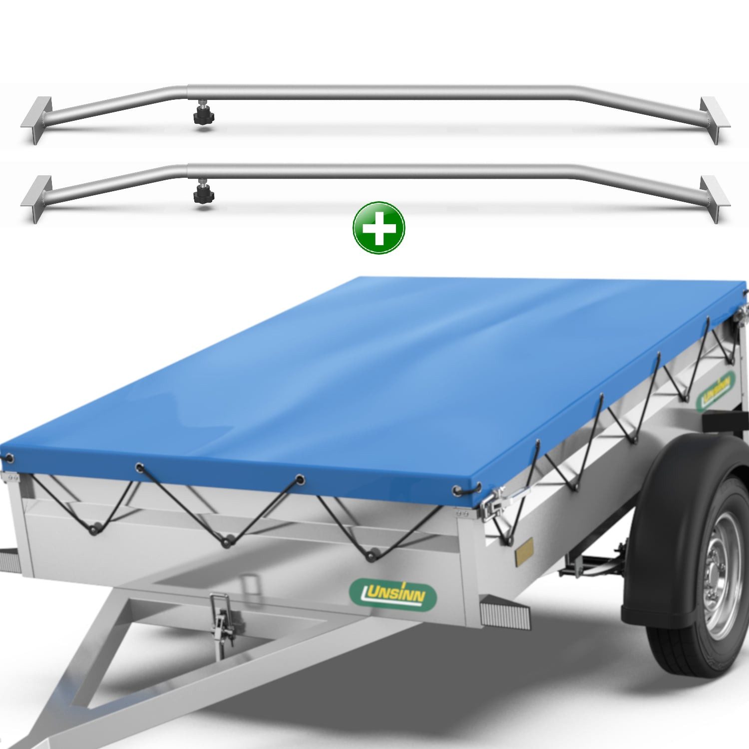 Tarpofix® Schutzplane Tarpofix Anhängerplane 217x117 cm – wasserdicht & UV-beständig, Anhängerplane Blau + 2 Planenbügel