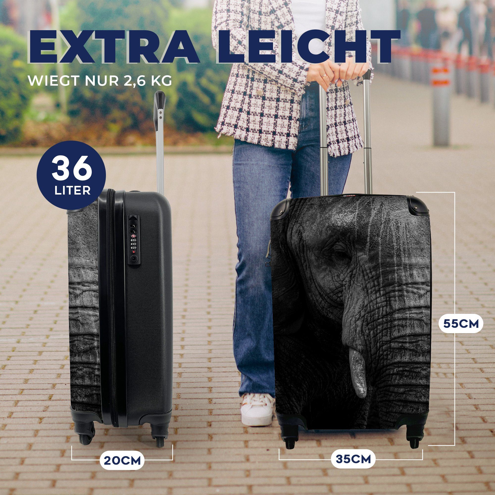 Rollen, Elefant rollen, mit Trolley, Porträt, Tier für Reisetasche Handgepäckkoffer Handgepäck Reisekoffer - MuchoWow - 4 Ferien,