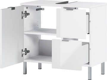 möbelando Waschbeckenunterschrank 415 (BxHxT: 60x56x34 cm) in weiss mit einer Tür und einem Einlegeboden