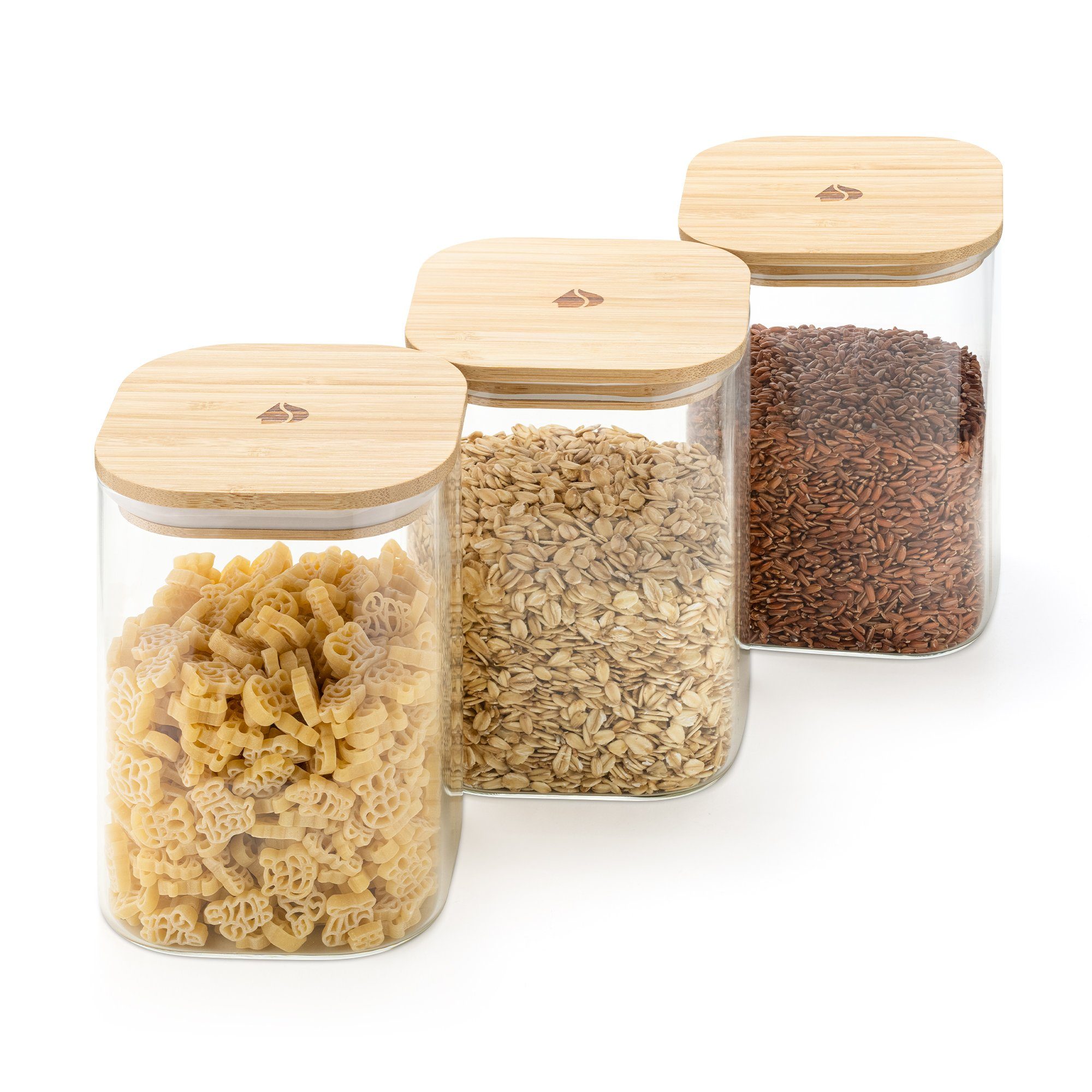 Navaris Lunchbox Behälter mit Deckel aus Bambus - Glas Vorratsdosen Set  3-teilig, Borosilikatglas, (3-tlg), für bspw. Nudeln, Müsli, Mehl, Reis,  Spaghetti, Cornflakes