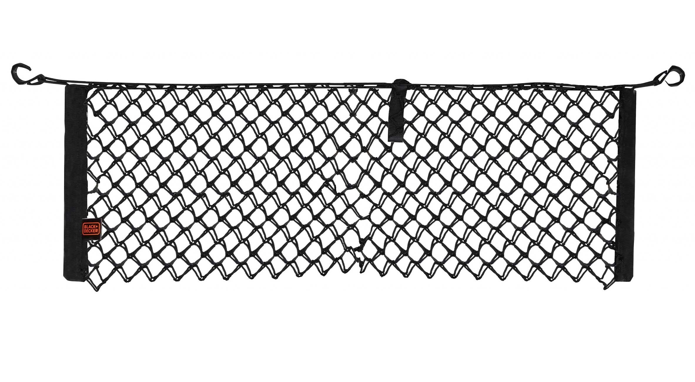 Black+Decker Kofferorganizer elastische Netztasche mit 2 Befestigungshaken, Kofferraum Netz organizer