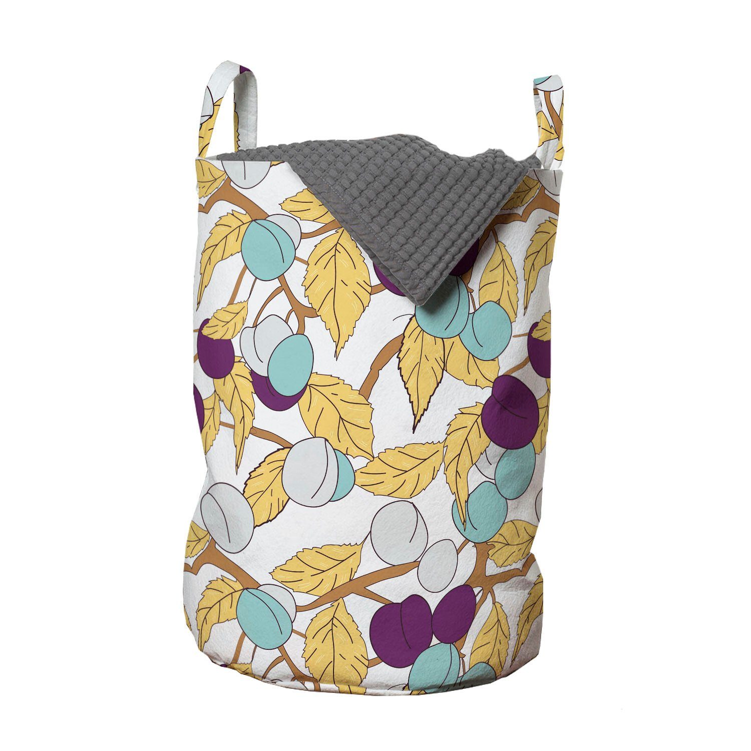 Abakuhaus Wäschesäckchen Wäschekorb mit Griffen Kordelzugverschluss für Waschsalons, Blumen Bunte Früchte und Blätter