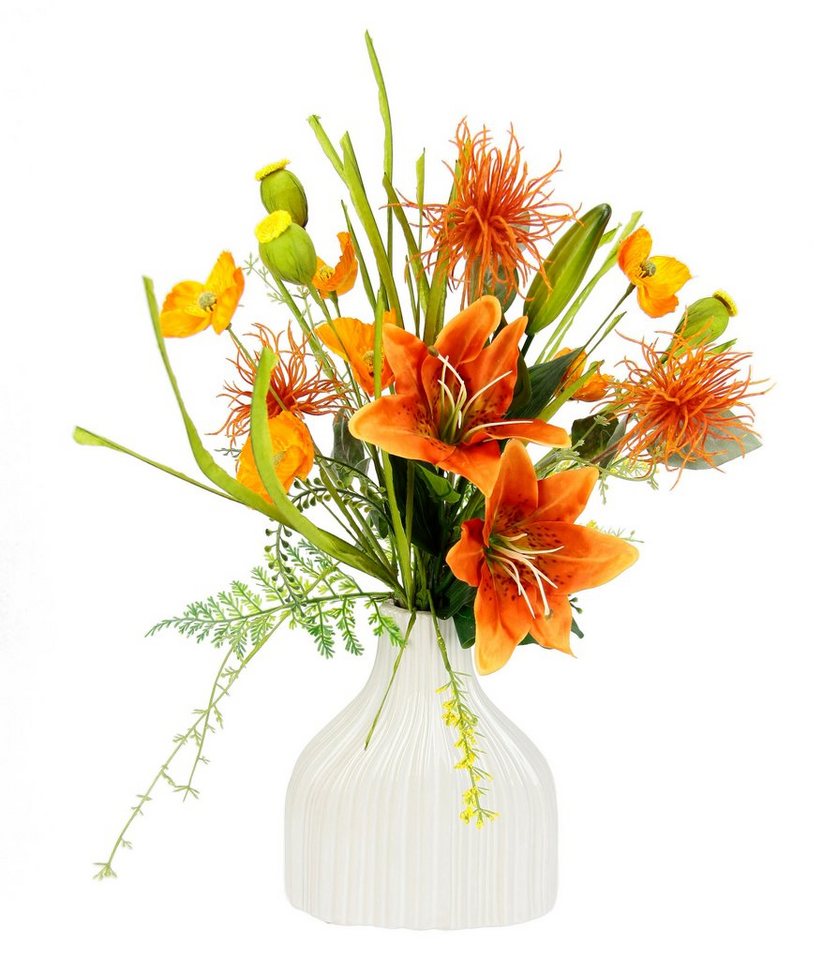 Hochzeitsdeko cm, Höhe aus Lilien Keramik, Tischdeko Dekoblumen 55 Vase Blumenarrangement und in Blumenstrauß I.GE.A., Seidenblumen Kunstblume Mohnblumen aus