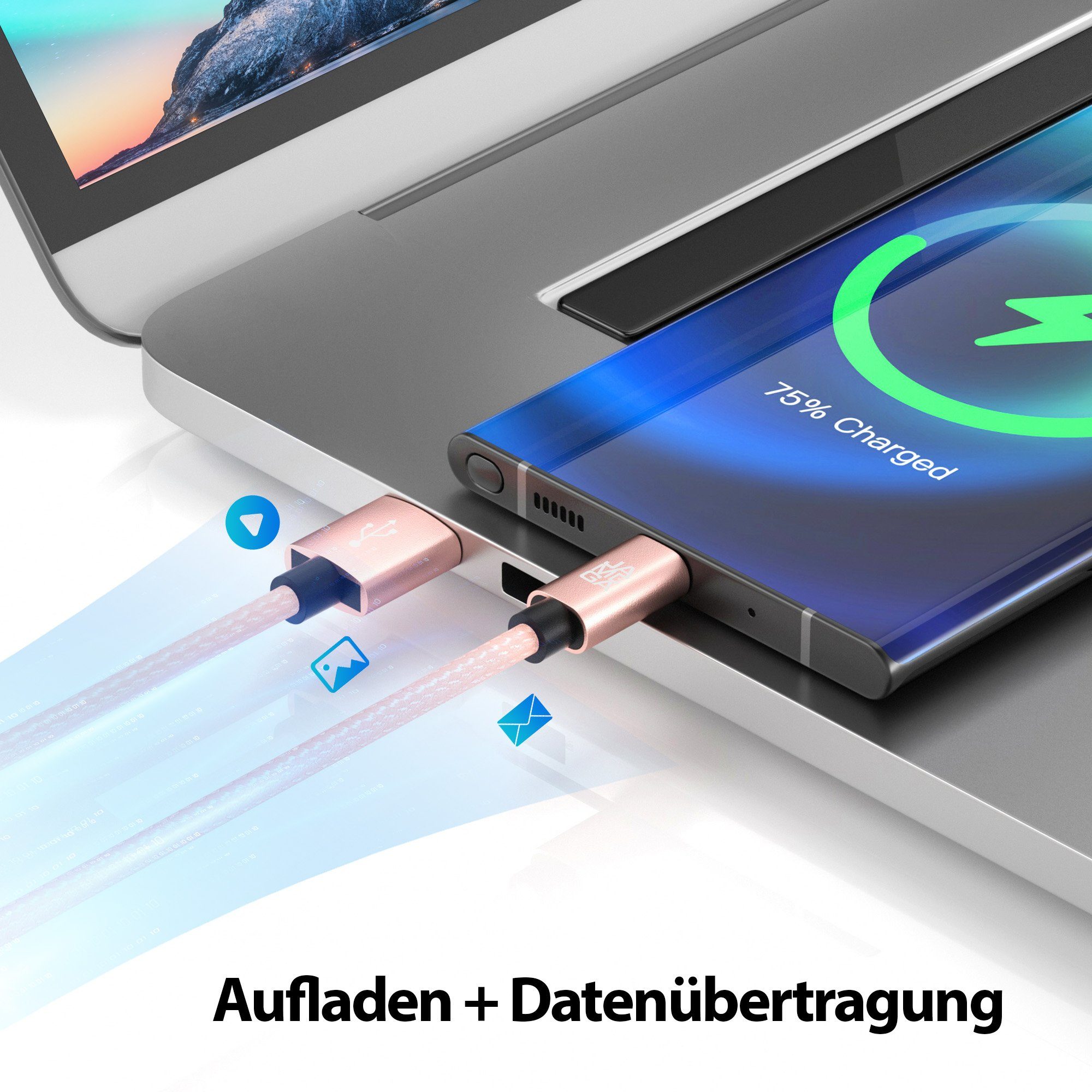 JAMEGA USB-C Datenkabel Ladekabel für Samsung Apple iPhone Huawei Xiaomi uvm. USB-Kabel, USB Typ A, USB Typ C, (100 cm) – Bild 3 von 5