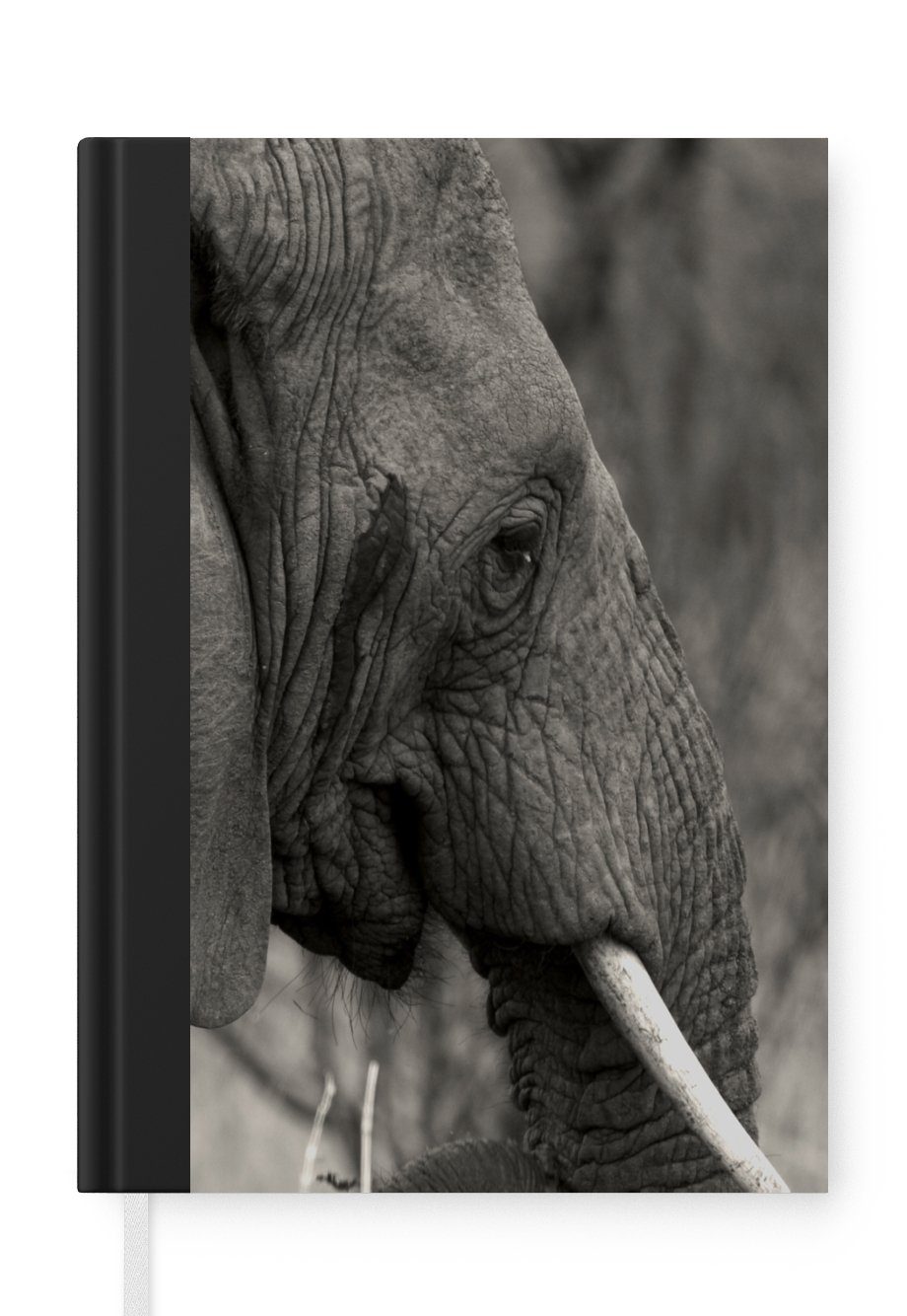 MuchoWow Notizbuch Elefant - Tiere - Schwarz - Weiß, Journal, Merkzettel, Tagebuch, Notizheft, A5, 98 Seiten, Haushaltsbuch
