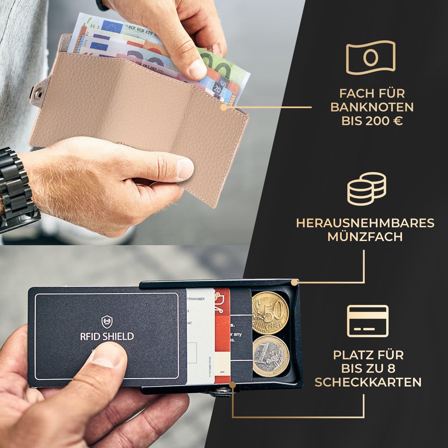 Slimpuro Geldbörse ZNAP 8 (1 x Slim Wallet,1 x Münzfach,1 x RFID-Shield Karte), Leder Portemonnaie klein Damen Herren Geldbeutel Unisex Brieftasche – Bild 4 von 5