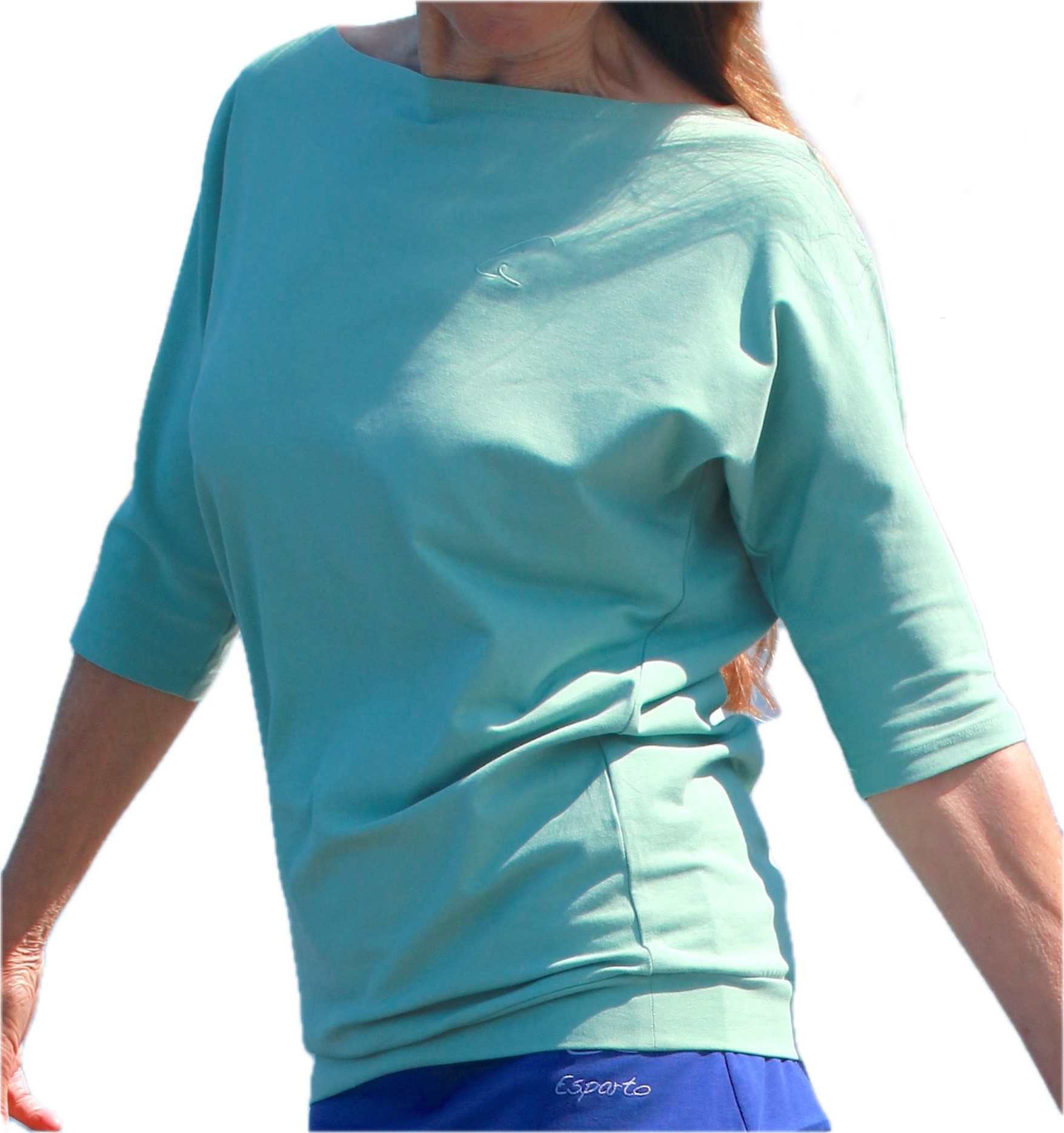 ESPARTO Yogashirt Halbarmshirt Sadaa in Bio-Baumwolle Wohlfühlshirt mit breitem Schulterausschnitt (U-Boot-Ausschnitt)