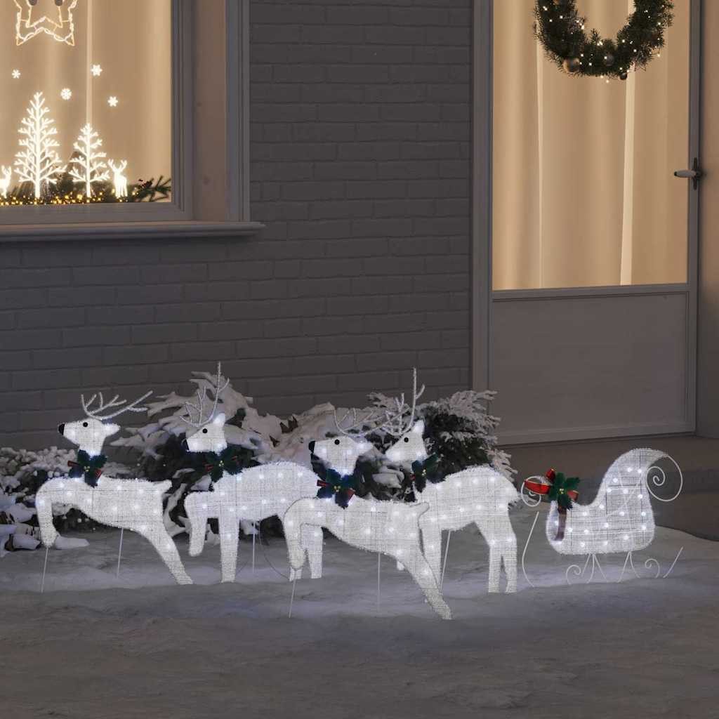 vidaXL Weihnachtsszene, LED Rentiere 5 pcs Silber Stoff