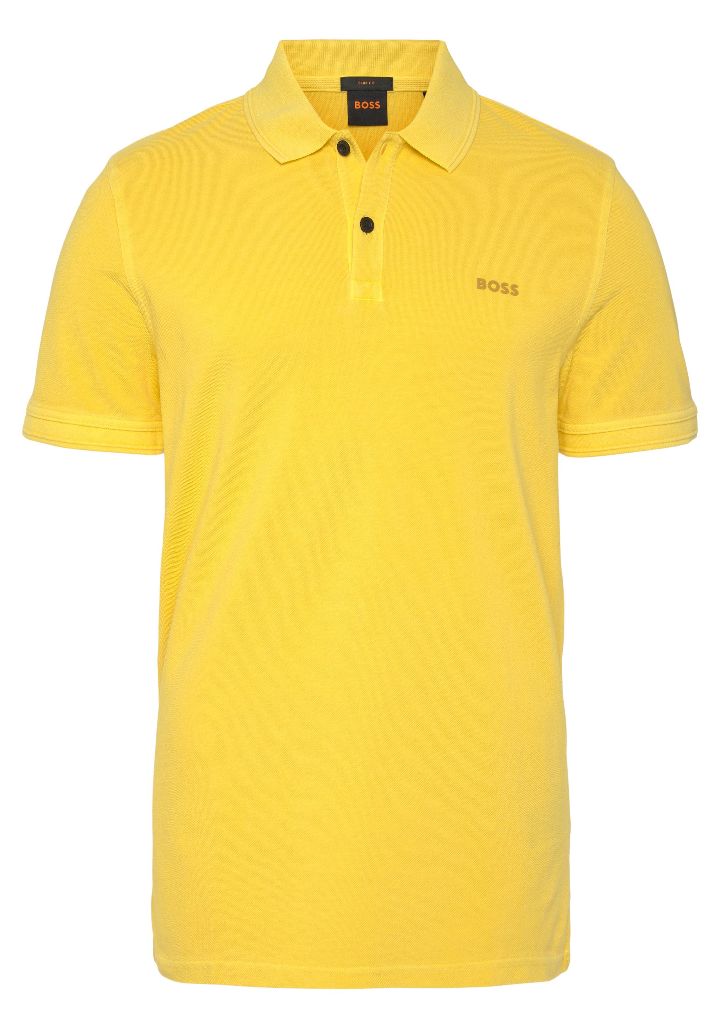 BOSS ORANGE Poloshirt Prime dezentem Brust 01 mit 10203439 Logoschriftzug Light/Pastel_Yellow der auf