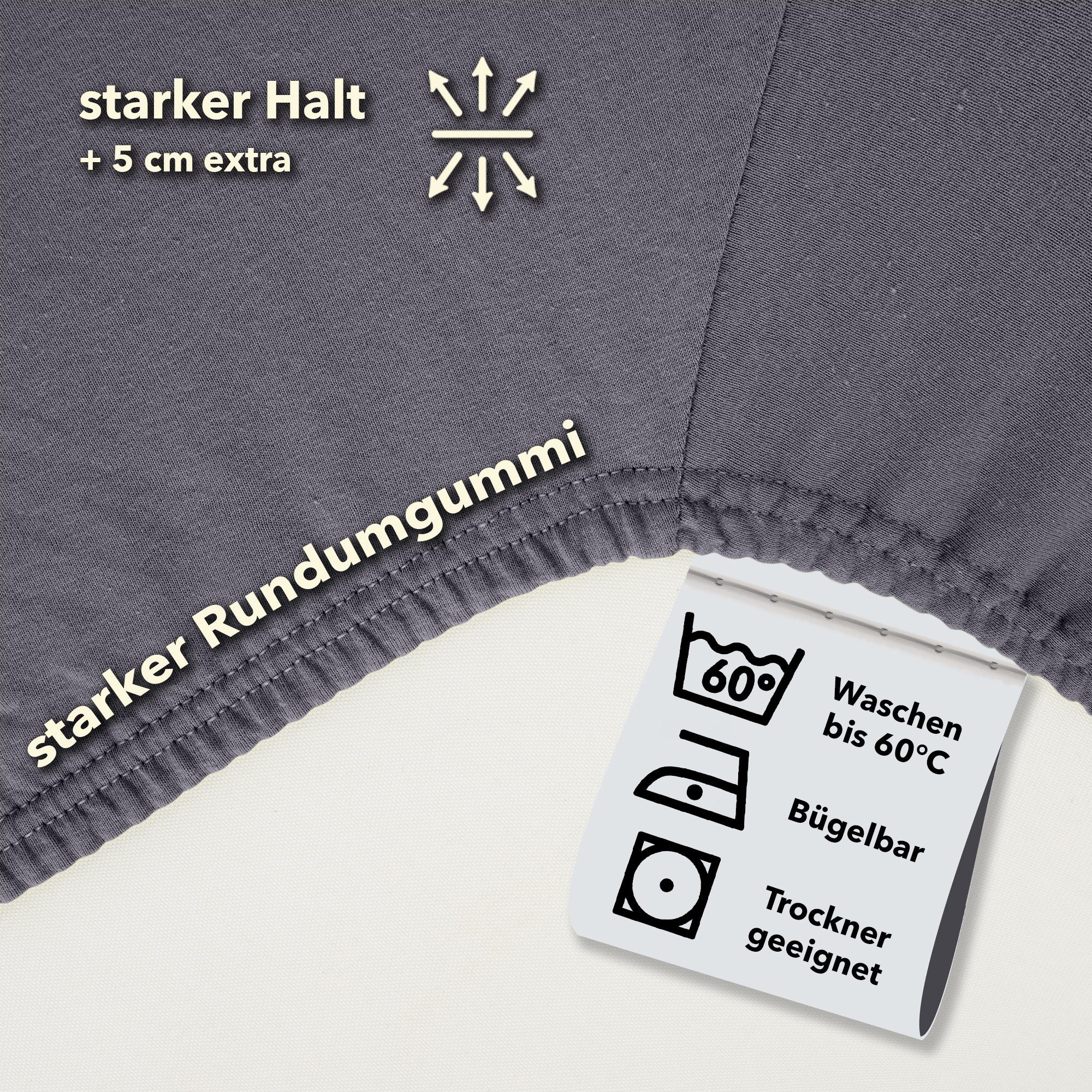 STUDIO Spannbettlaken Premium, 170 g/m², viele Größen, OEKO-TEX 100, Jersey, Gummizug: rundum, (1 Stück), 90x200 - 100x220cm Bettlaken Spannbetttuch bis 35cm Höhe Grau