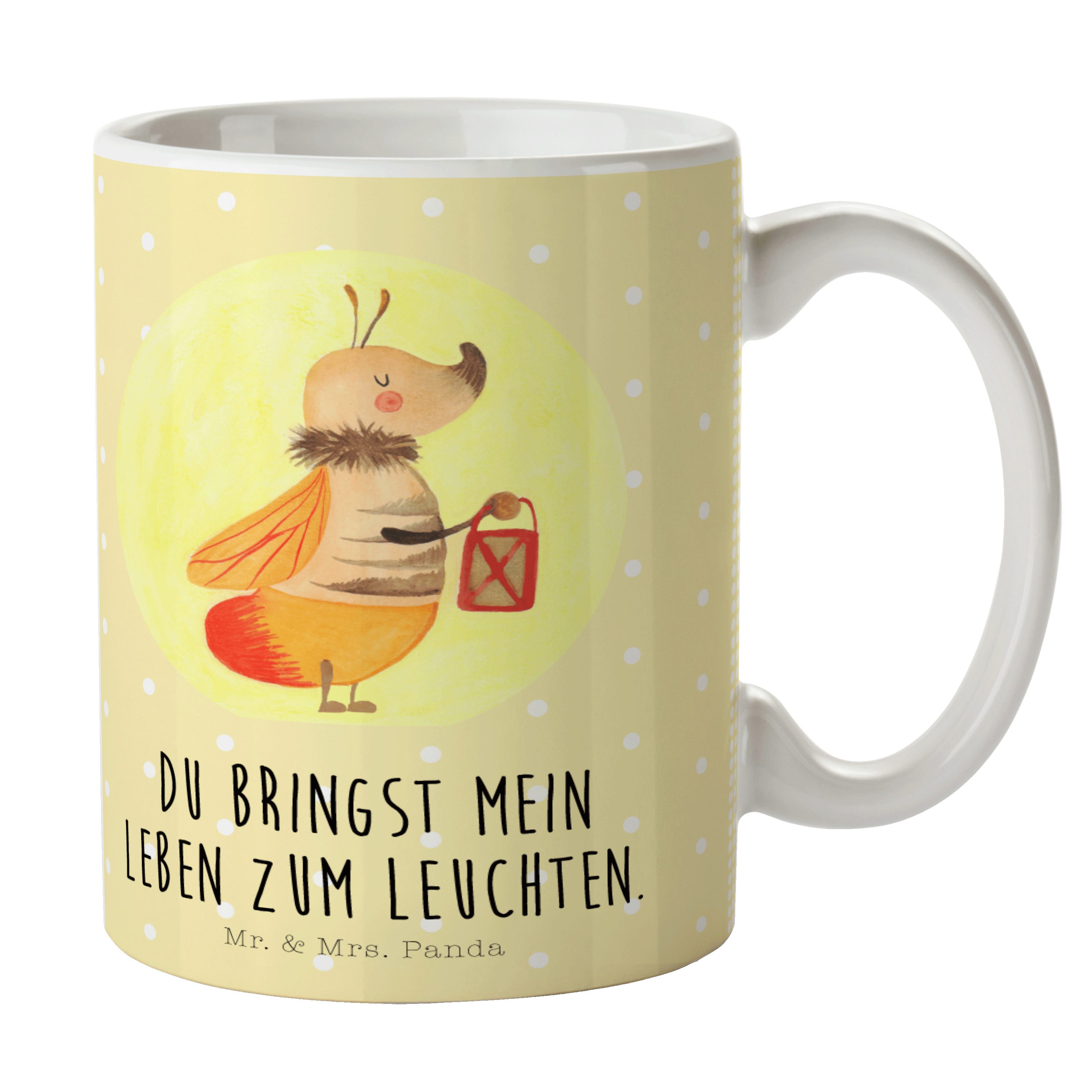 Mr. & Mrs. Panda Tasse Glühwürmchen - Gelb Pastell - Geschenk, Falter, Tasse, Tiere, Geschen, Keramik