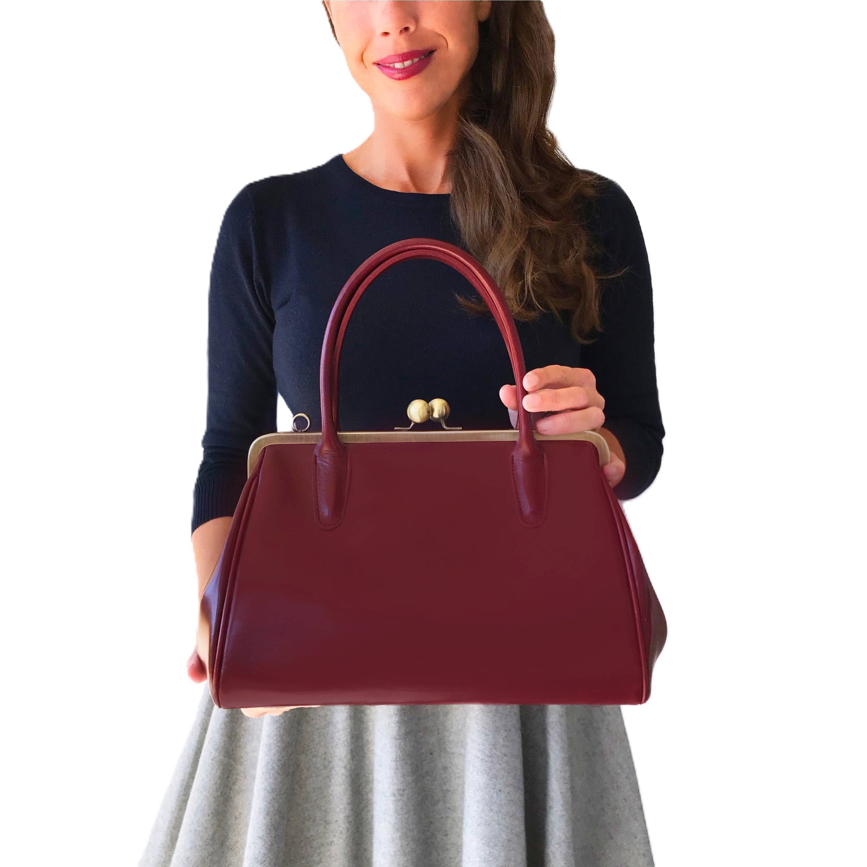 Taschenkinder Handtasche Henkeltasche Vintage Ledertasche "Sophie" Schultertasche, Echtes Leder