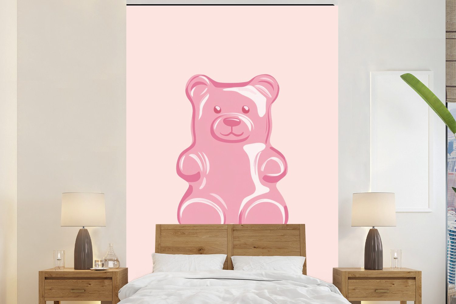 MuchoWow Fototapete Bär - Rosa - Bonbon, Matt, bedruckt, Montagefertig Vinyl Tapete, Wandtapete, 145x220 cm