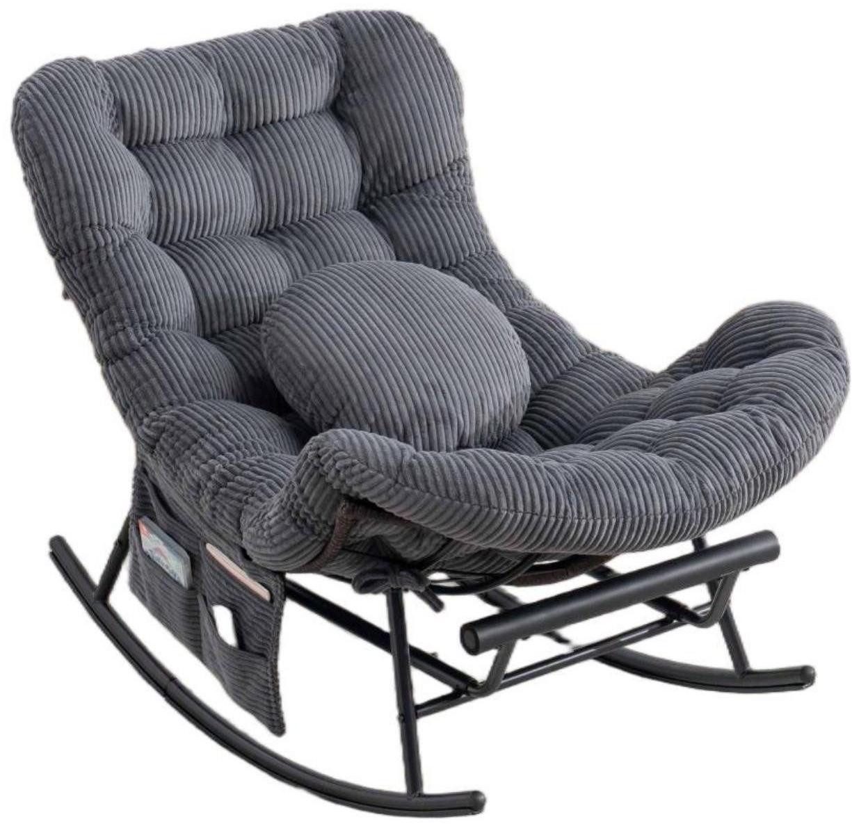 LVHOM Schaukelstuhl mit ausziehbarer Fußstütze, gepolstertem Kissen, Metallgestell (Armlehnenloses Monddesign, Seitentaschen,ein rundes Zierkissen, ergonomisches Design, Sitzmöbel/Liegeschaukel/Relaxsessel/Wohnaccessoire, 120kg Tragfähigkeit), Ideal für Wohnzimmer, Schlafzimmer, Spielzimmer, Arbeitszimmer, Garten