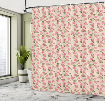 Abakuhaus Duschvorhang Moderner Digitaldruck mit 12 Haken auf Stoff Wasser Resistent Breite 175 cm, Höhe 180 cm, Blumen Englisch Garten auf Beige