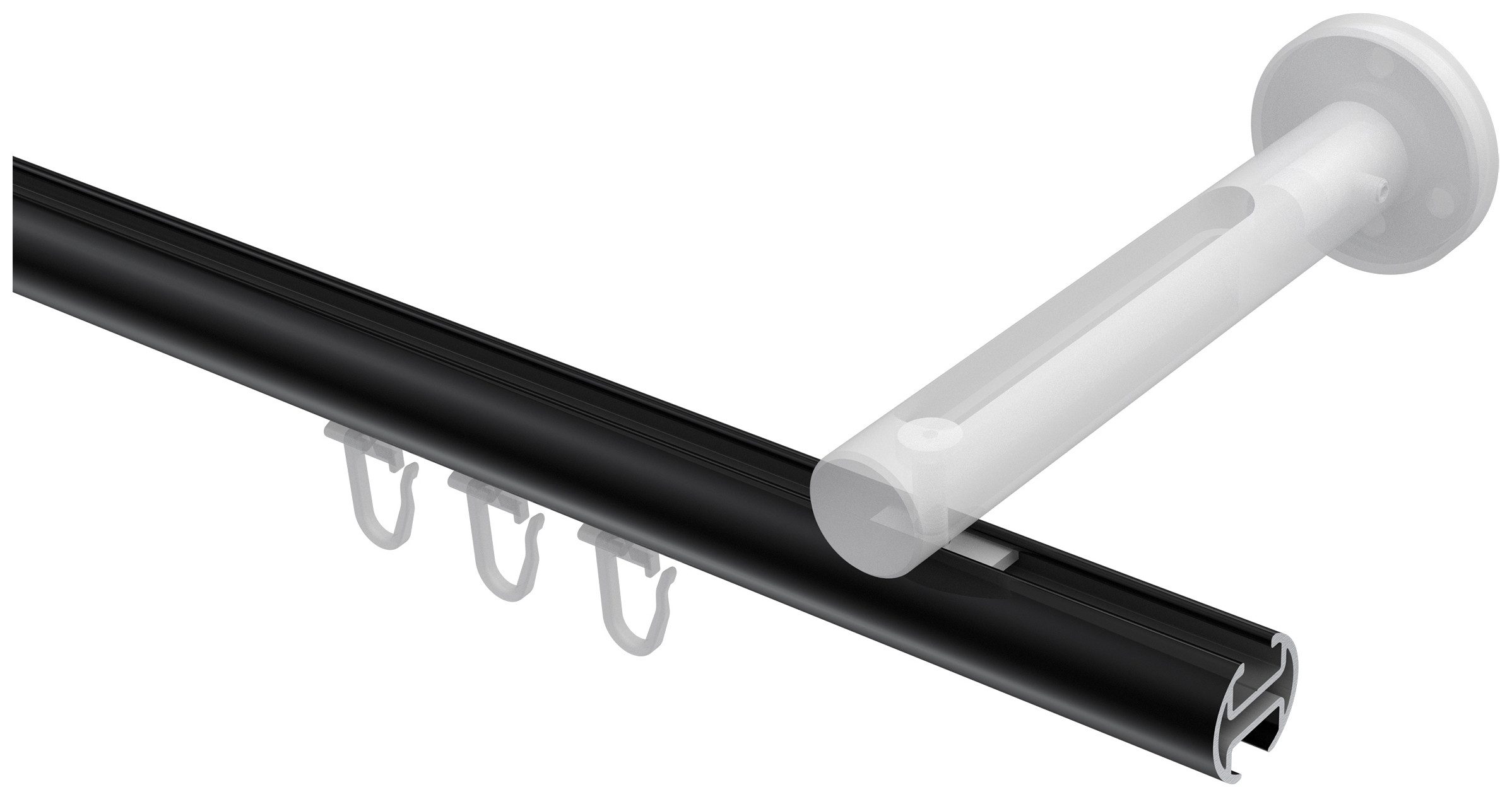 INTERDECO Innenlaufschiene Siteno Santo, Ø 20 mm, 1-läufig, Fixmaß, kürzbar, Wandmontage, Aluminium, Schwarz