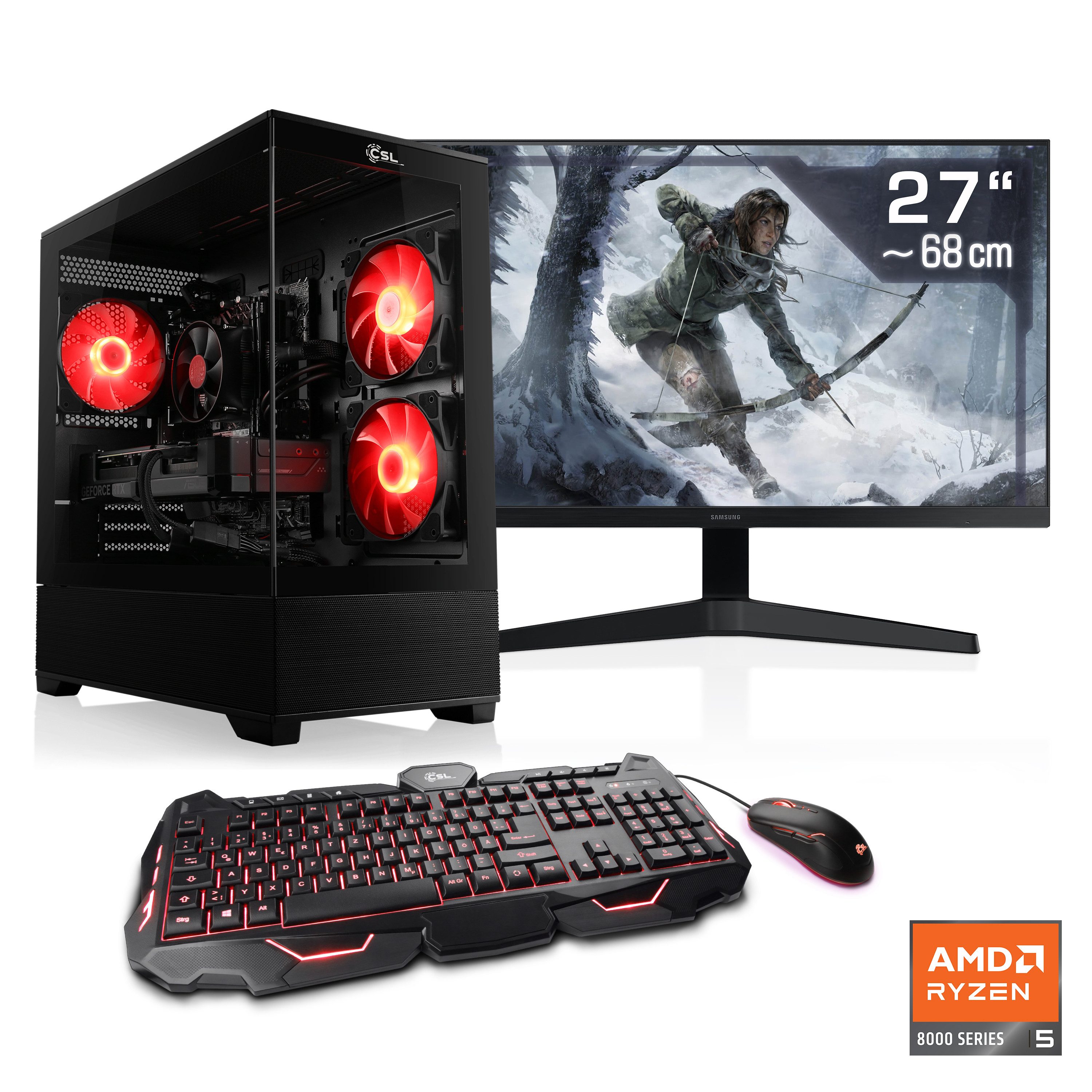CSL AeroVision V24404 Gaming-PC-Komplettsystem (27", AMD Ryzen 5 8400F, GeForce RTX 4060, 16 GB RAM, 500 GB SSD)