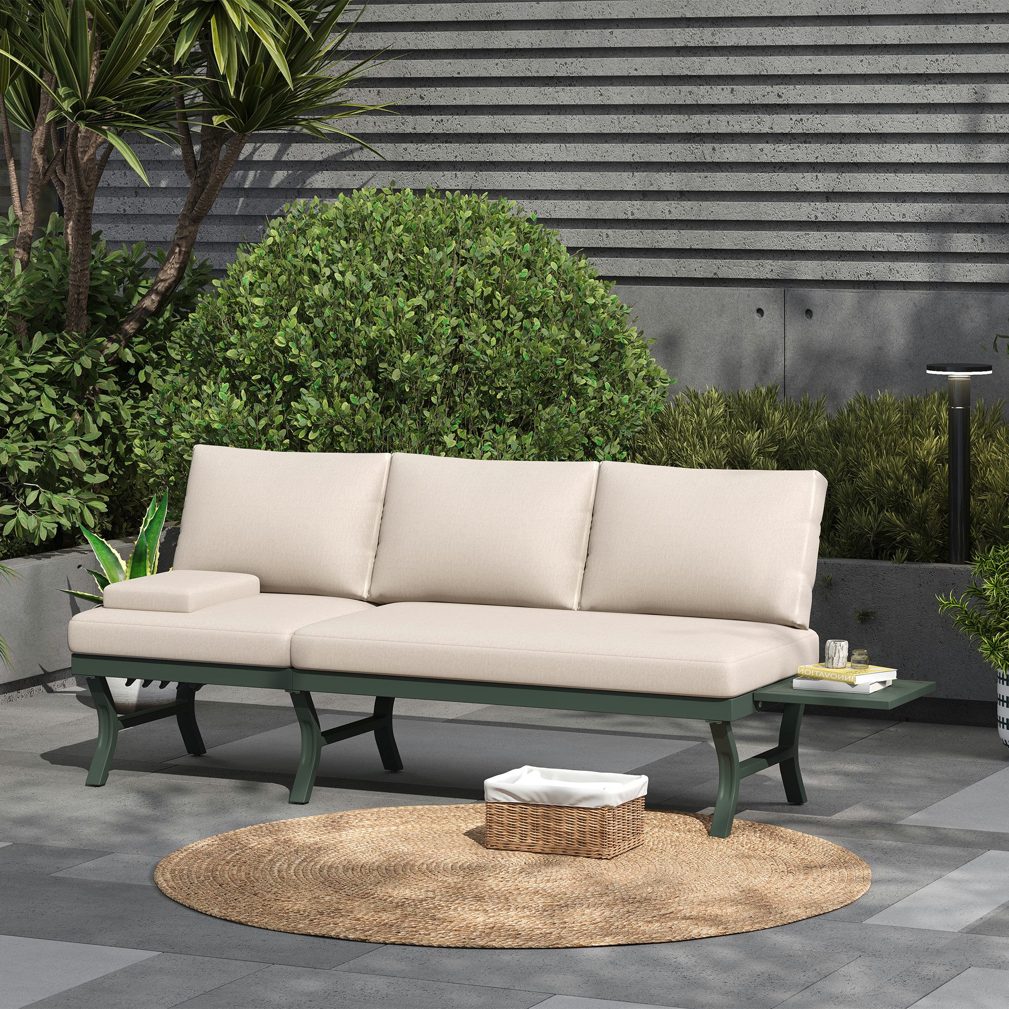 BlingBin Gartensofa Gartenmöbel Set 3 Sitzer Outdoor Sofa mit Tisch, Gartenlounge Balkonmöbel Set 1 Teile, verstellbarer Neigungsfunktion (5-stufig,bis 55),verzinktes Stahlrohr