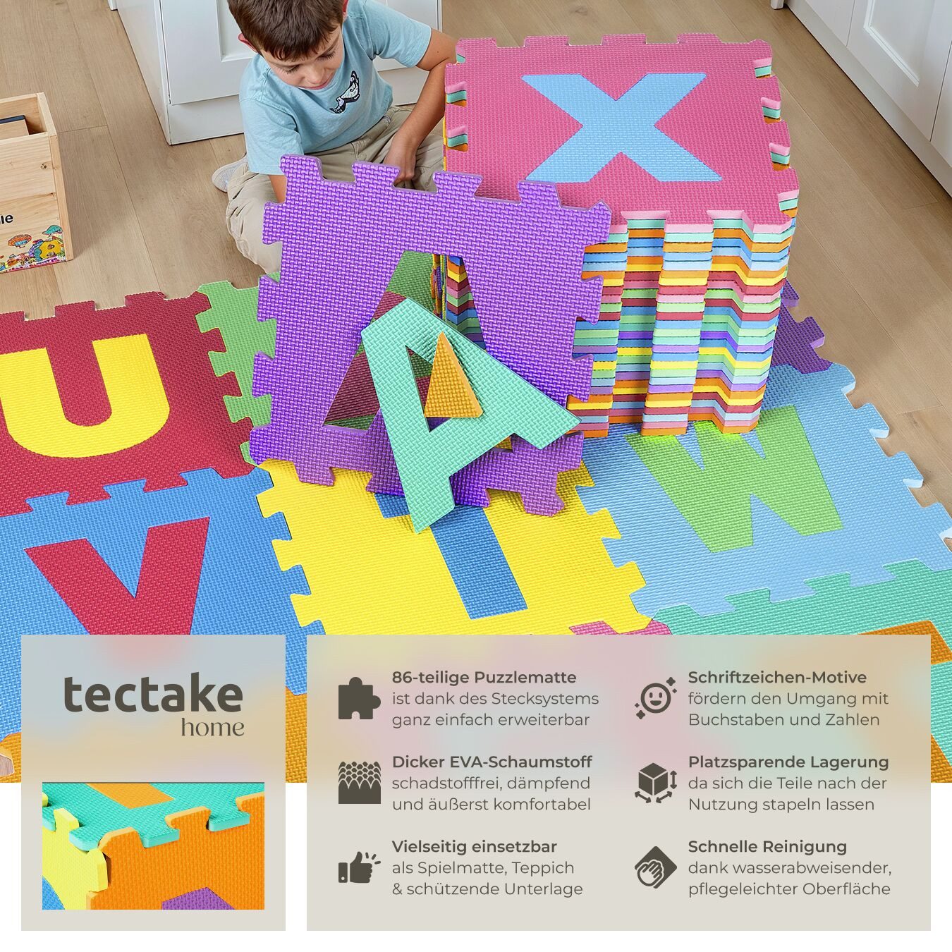 tectake Puzzlematte Spielmatte aus EVA-Schaumstoff mit Buchstaben und Zahle günstig online kaufen