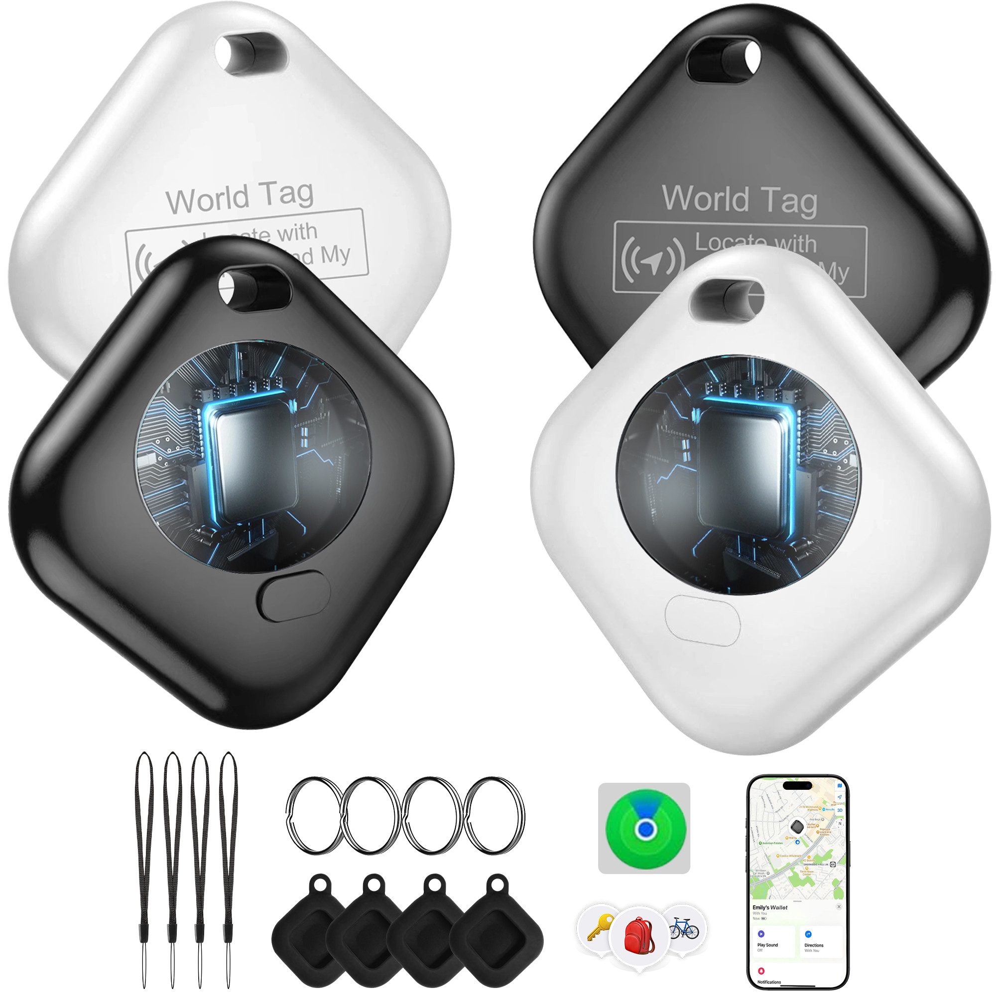 Forrlite Air Tag,GPS Tracker Kinder,kompatibel mit Apple Wo ist? Air Tag-4er GPS-Tracker (Nur für iOS,Austauschbare Batterie,Wasserabweisend,Tracker für Katze)