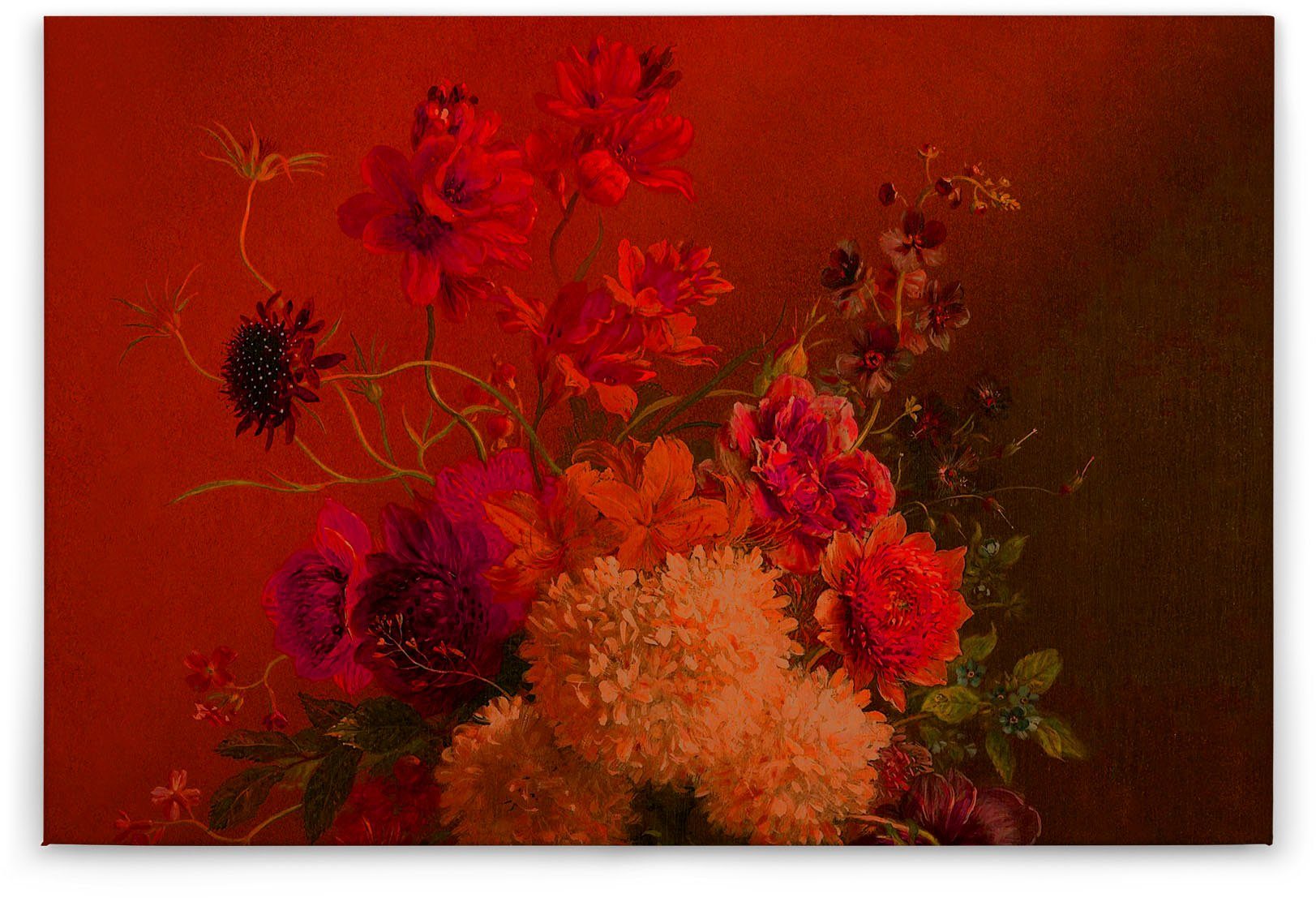 Bild Blumen-Strauß bouquet Floral rot, orange Keilrahmen Leinwandbild (1 A.S. Blumen vibrant, St), Création