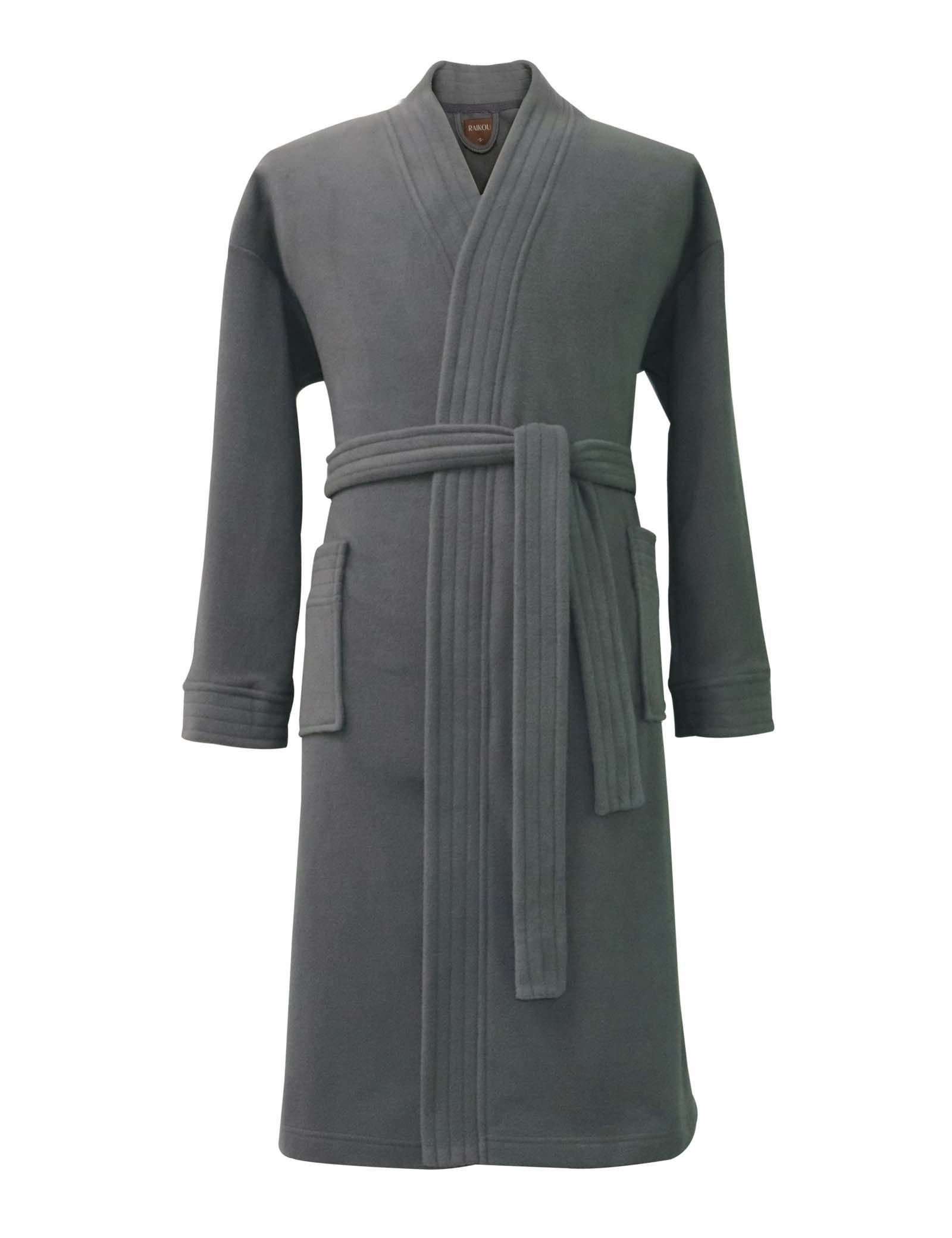 RAIKOU Bademantel Damen und Herren Kimono Bademantel Fleece Morgenmantel atmungsaktive Sauna Mantel mit Gürtel Unisex Hausmantel, 100% Polyester, Kapuze, Gürtel, Ohne Kapuze Grau