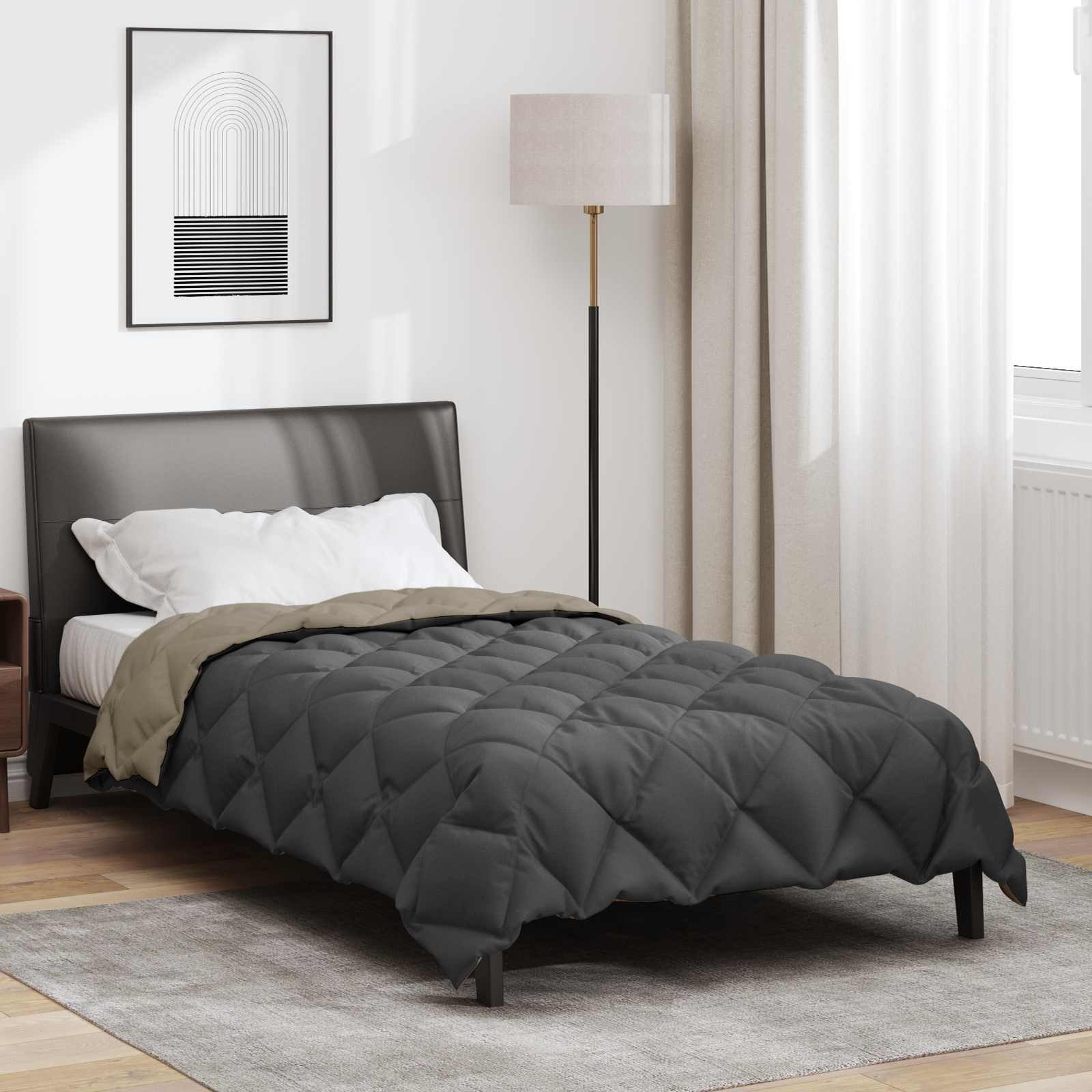 vidaXL Bett Winterbettdecke 135 x 200 cm 450 g/m² Hellgrau und Anthrazit (1-tlg) – Bild 2 von 5