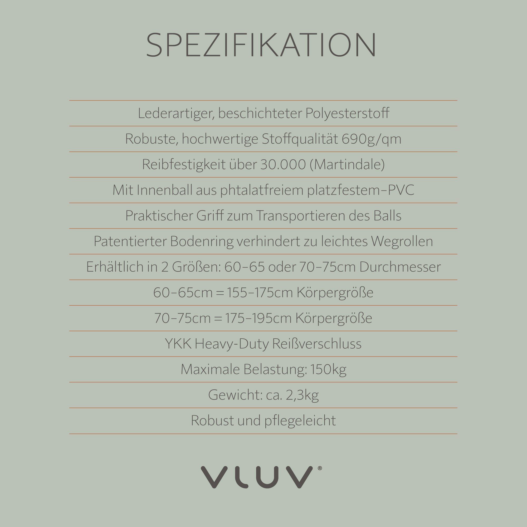 Farbe: Kunstleder, für ergonomisches und VLUV Moss 60cm und Sitzball, Bezug Zuhause, BOL veganem Ø (Grün), Sitzmöbel Vega robust Tragegriff formstabil, mit Sitzball - aus 65cm, VLUV Büro